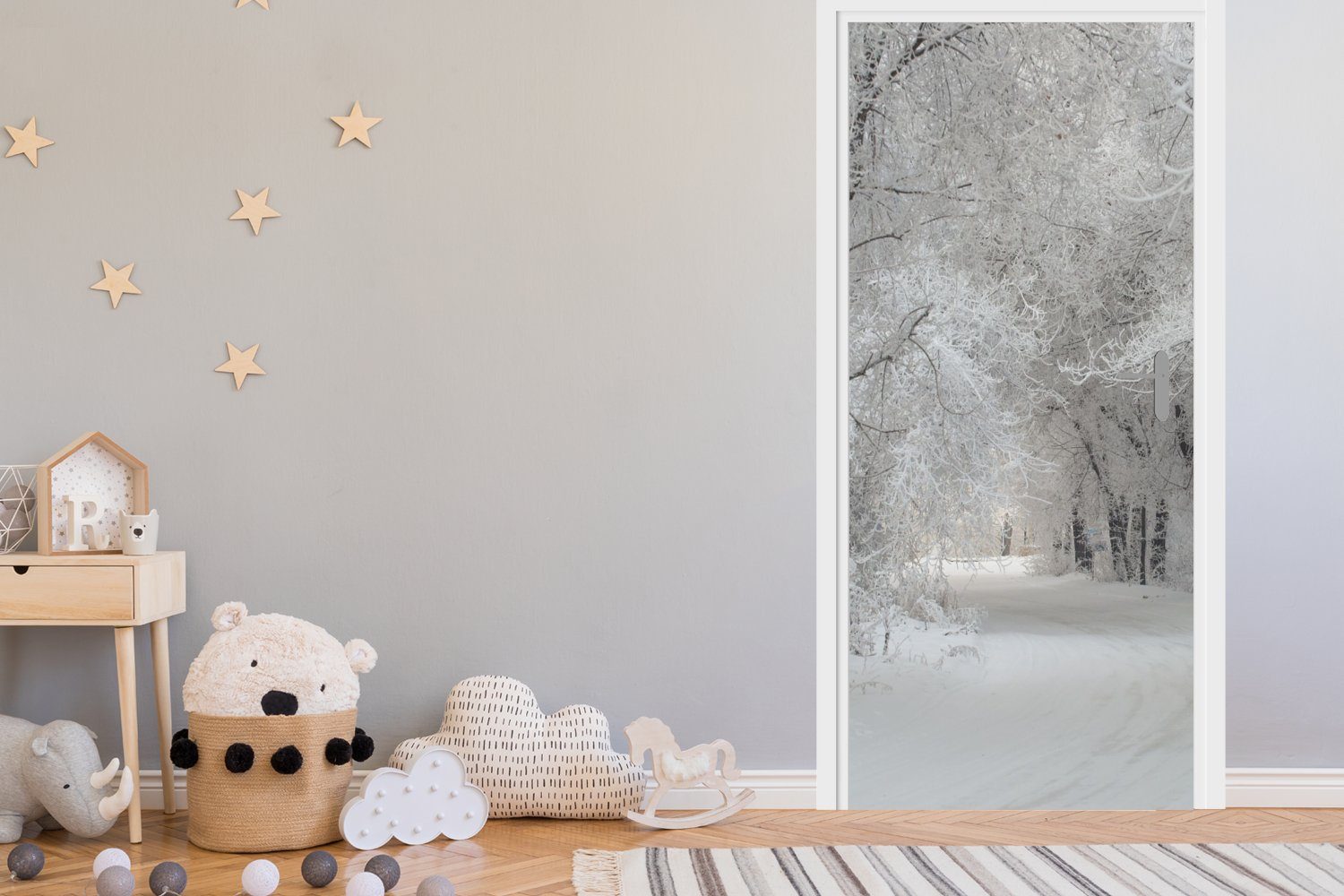 - Bäume - Winter, Schnee Matt, St), bedruckt, für Türtapete 75x205 Tür, cm MuchoWow Fototapete (1 Türaufkleber,