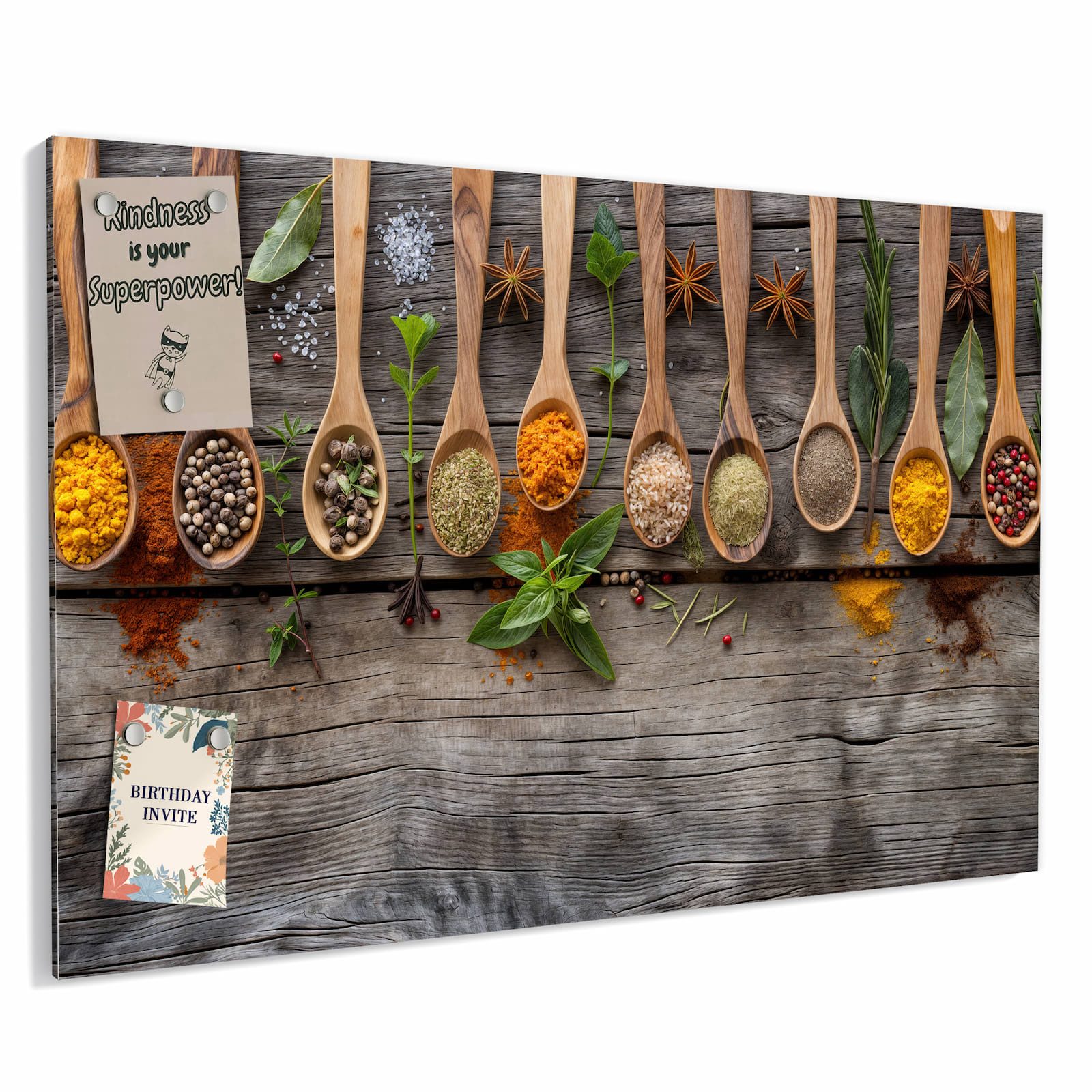 Primedeco Memoboard Metall Sanfte Küchengewürze – beschreibbar & magnetisch, (Inklusive Stift, Magnete und Montagematerial, 1-tlg., 9 verschiedene Größen), Magnetisch und Beschreibbar