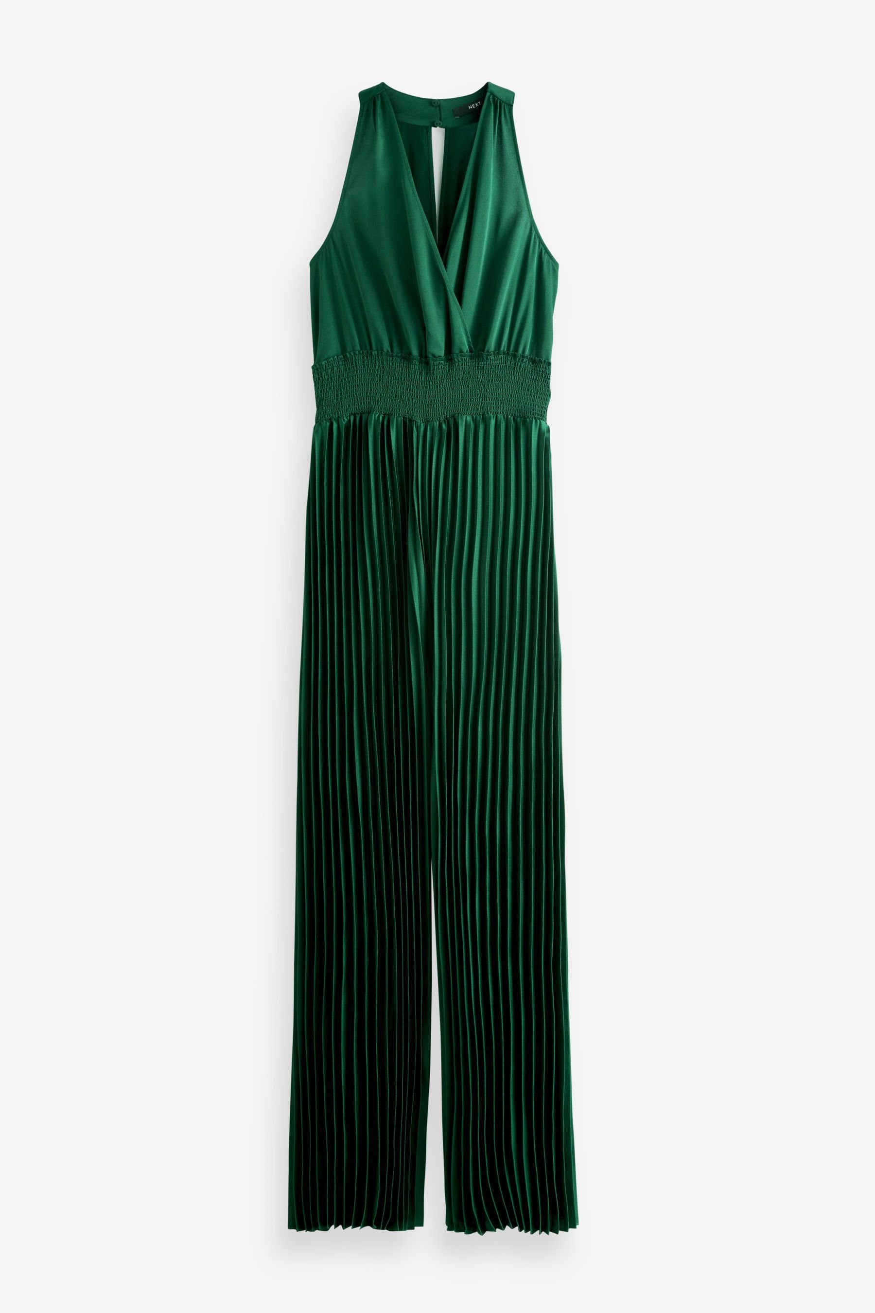 Next Jumpsuit Plissierter Jumpsuit mit Satin-Wickelfront (1-tlg) Green