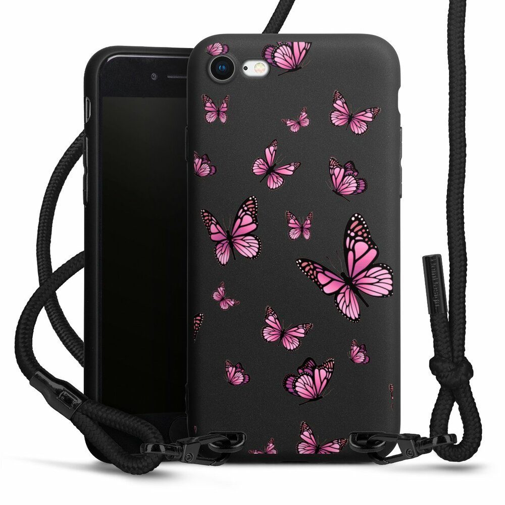 DeinDesign Handyhülle Schmetterling Muster Motiv ohne Hintergrund  Schmetterlinge Pink, Apple iPhone 7 Premium Handykette Hülle mit Band Case  zum Umhängen