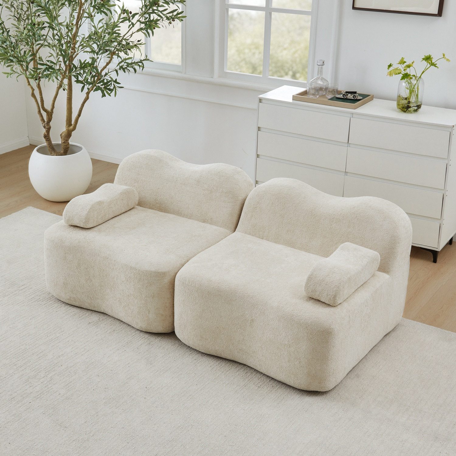 ANYSUN 4-Sitzer Modulares Ecksofa,L-förmiges Boneless Sofa 2-Sitzer,3-Sitzer Sofa, 32D Hochdichtschaum, Wellenform,tiefe Sitzfläche, bewegliches Armlehnenkissen, Keine Montage, für Wohnzimmer, Schlafzimmer oder Büro