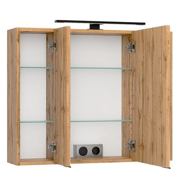Lomadox Spiegelschrank LIVINGSTON-03 80cm breit, 3D-Funktion, LED-Beleuchtung, Eiche