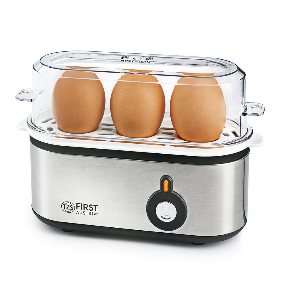 TZS FIRST AUSTRIA Eierkocher Elektrischer Eierkocher 210W, 3 Eier, mit  Messbecher, 210 W, und Eierstecher, für hartgekochte, weichgekochte, Eier