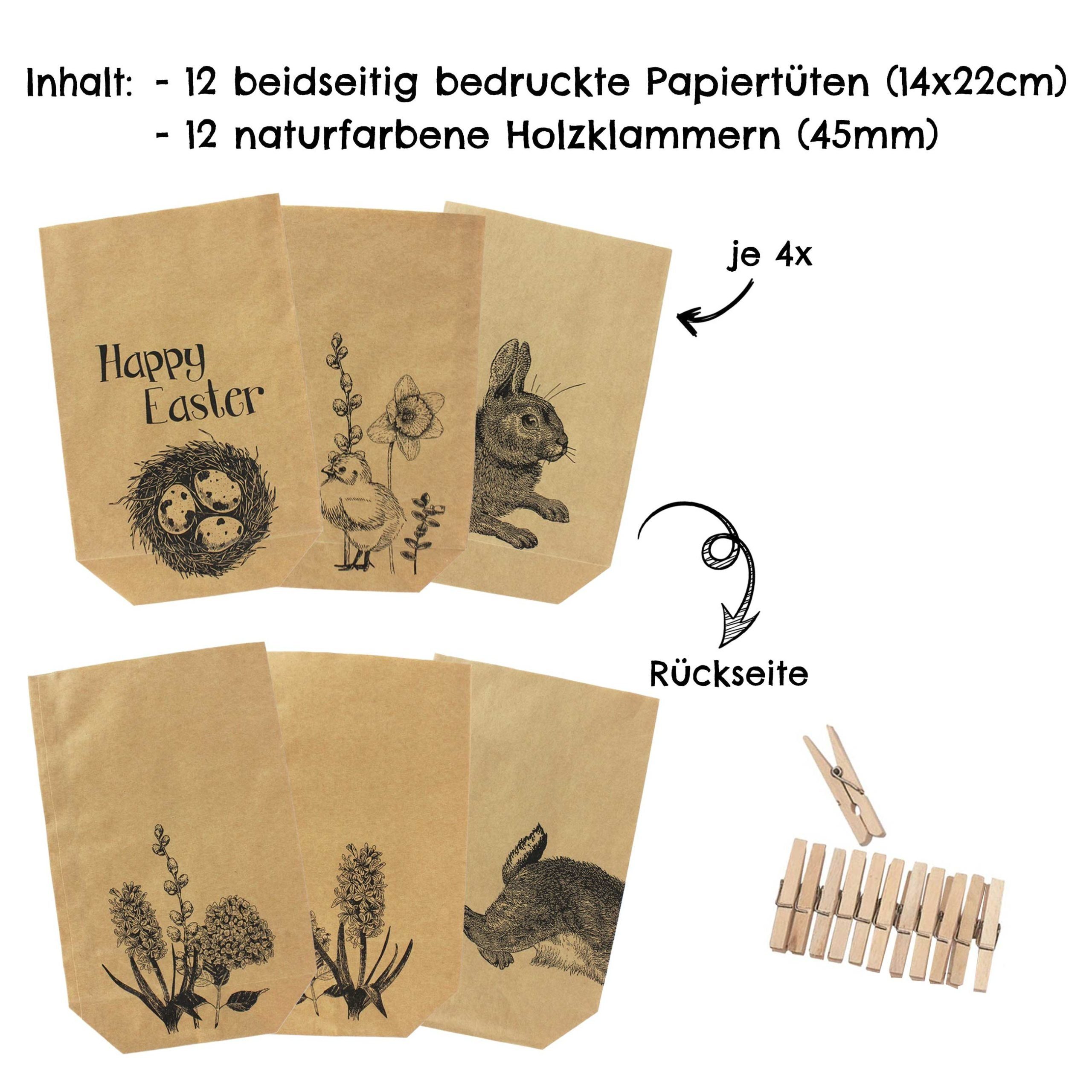 PAPIERDRACHEN Osternest 12 bedruckte Geschenktüten, Osterdekoration