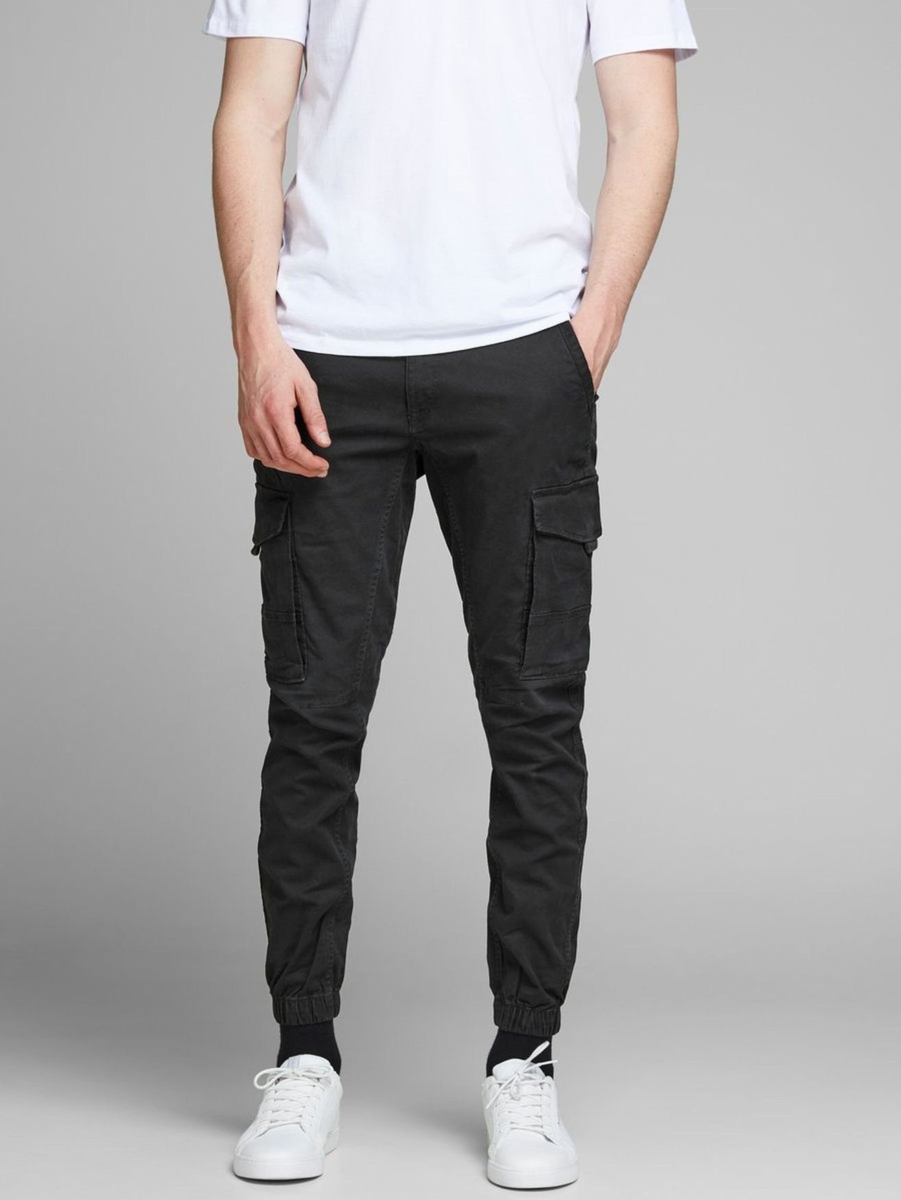 Jack & Jones Cargohose Hose Cargo Jogger Pants PAUL FLAKE AKM 542 Twill Gummibund 3468 in Schwarz