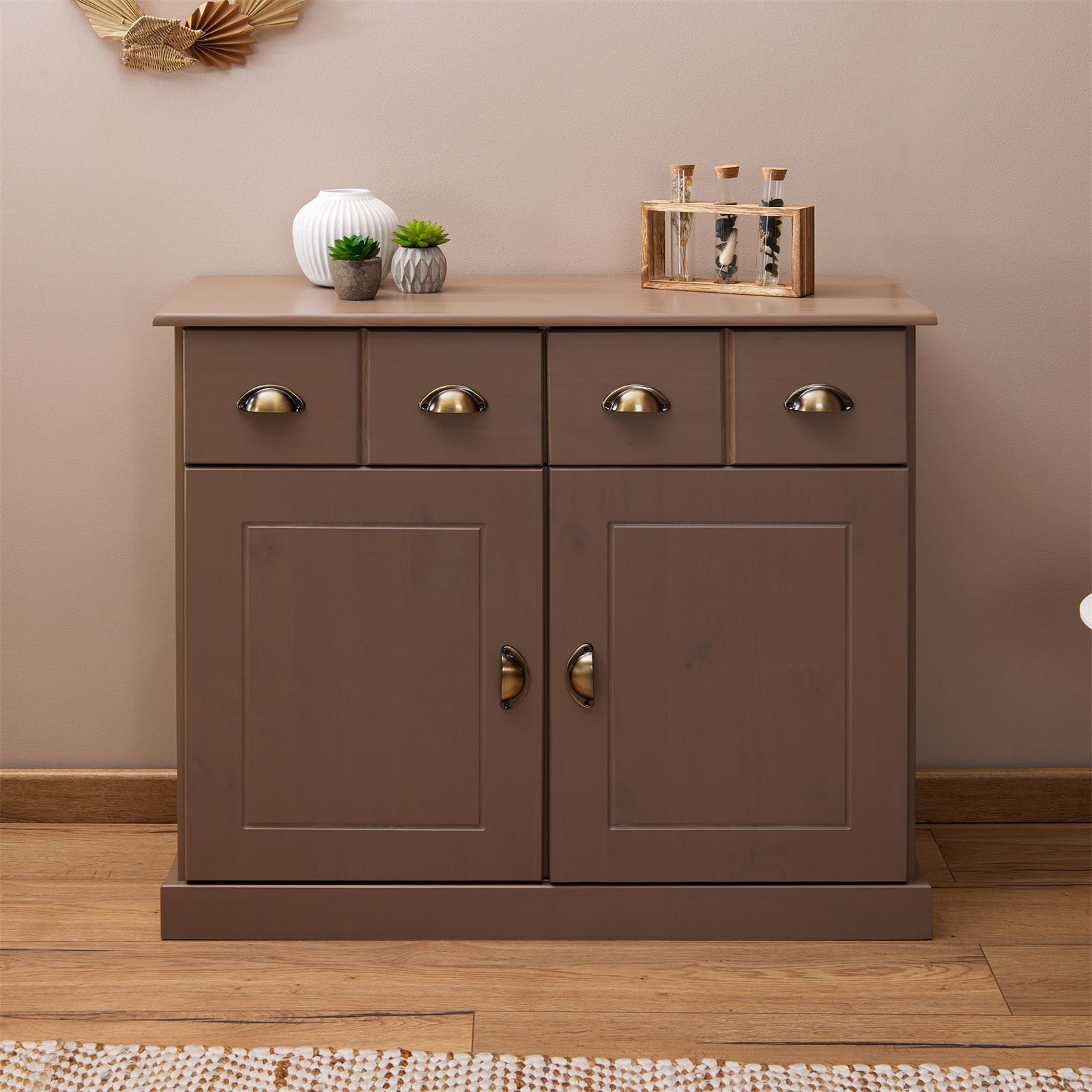 IDIMEX Kommode PARIS, Sideboard mit Schubladen & Muschelgriffen Kiefer Massivholz taupe