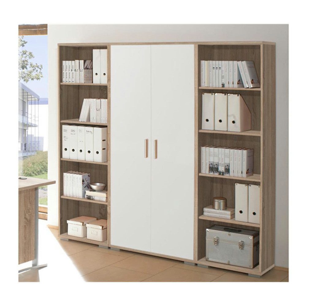 BEGA OFFICE Büromöbel-Set Office Line in Eiche Sonoma kombiniert mit Weiß oder Eiche Sonoma, (Komplett Set, 5-tlg., verschiedene Zusammenstellungen wählbar), MDF strapazierfähig langlebig