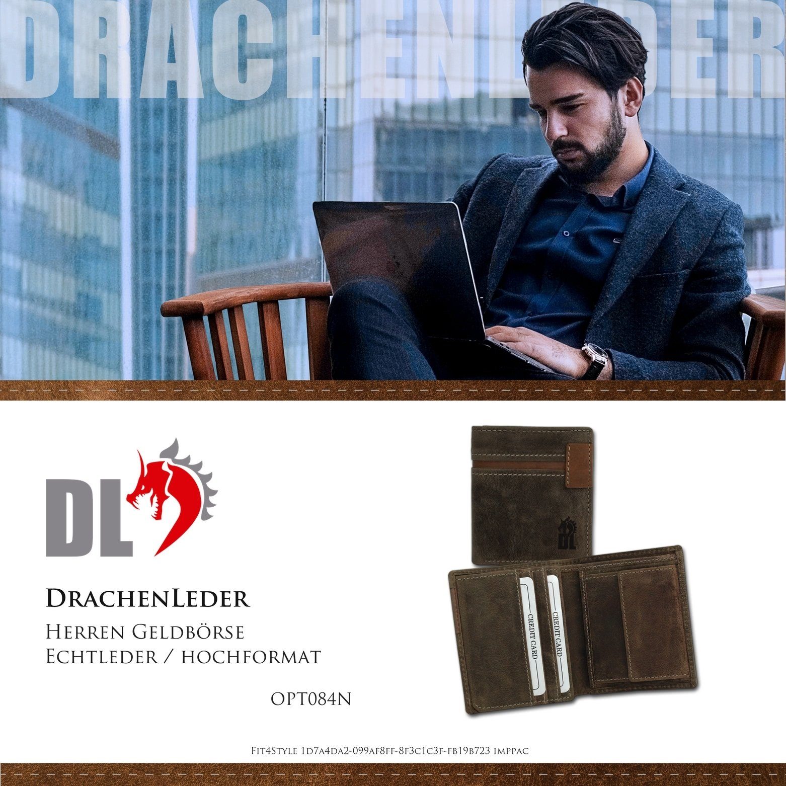 DrachenLeder Geldbörse DrachenLeder Herren Portemonnaie Börse (Portemonnaie, Portemonnaie), Herren Geldbörse Echtleder Größe ca. 8,5cm, braun, hellbraun, Serie Ma