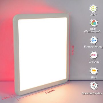 ZMH LED Deckenleuchte mit Smart RGB Hintergrundbeleuchtung Panel Flach Rund/Quadratisch, Dimmbar, LED fest integriert, Tageslichtweiß, weiß, 24W