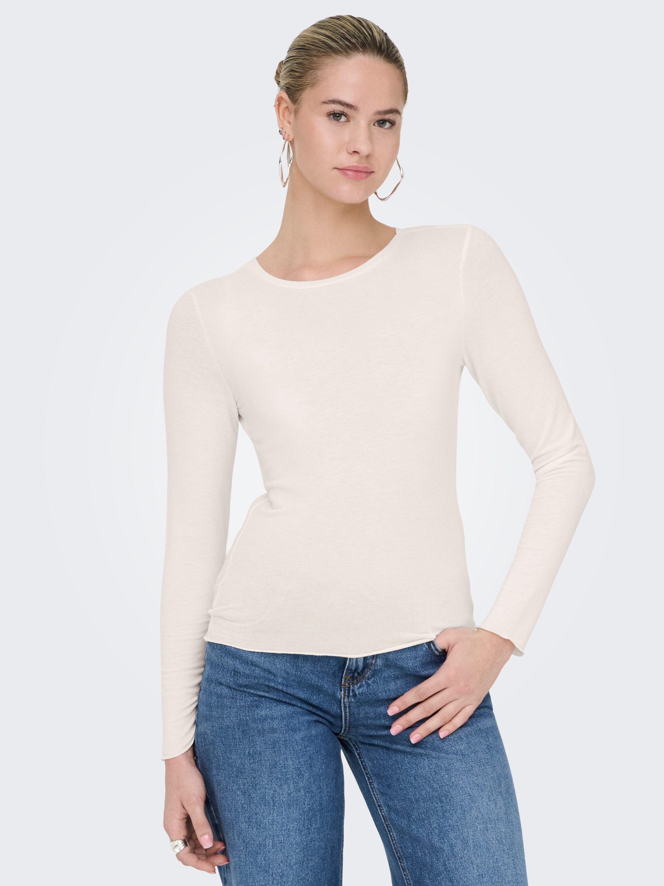 ONLY Langarmshirt ONLVIRRO O NECK L/S TOP BOX JRS Materialmix, regular fit