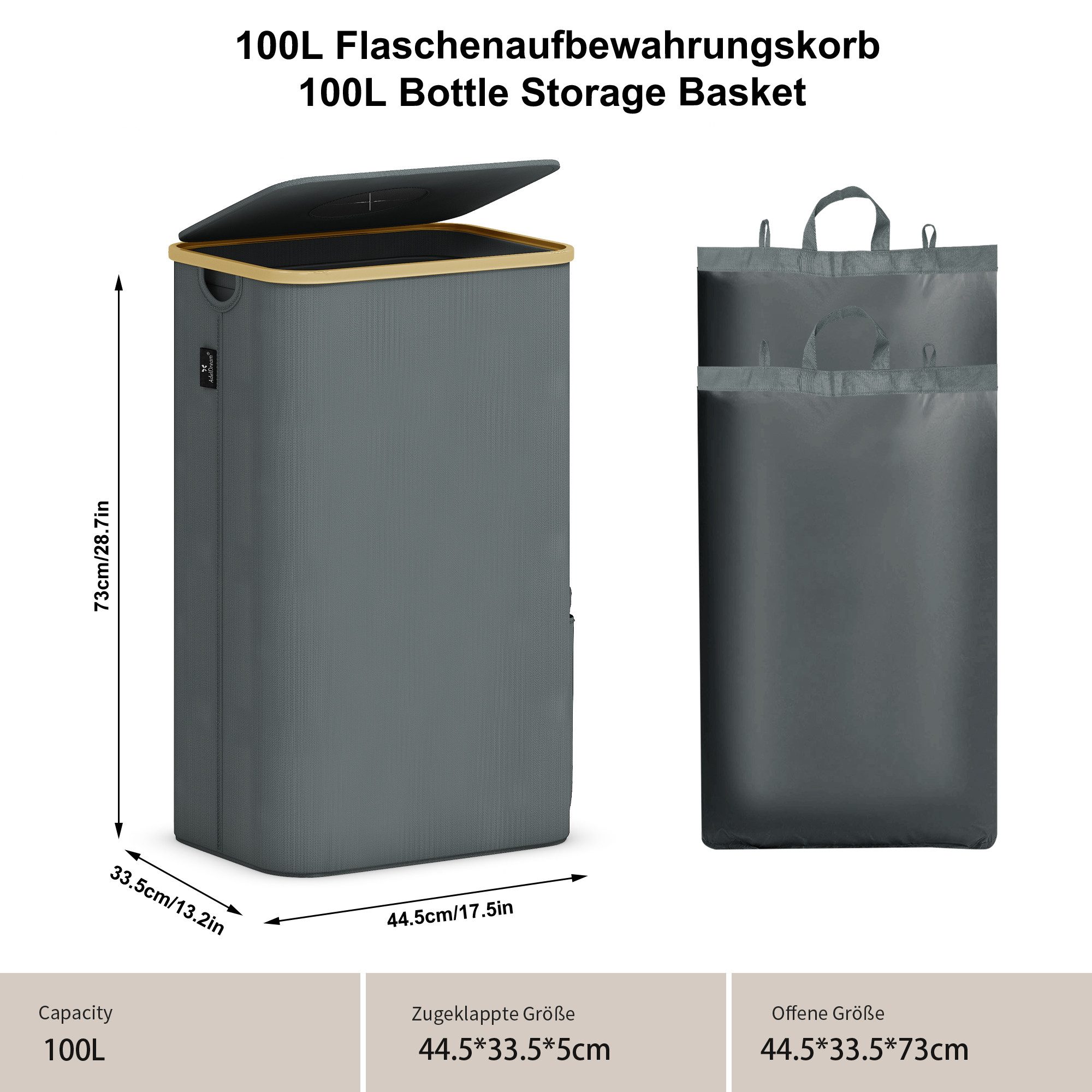 AdelDream Kehrgutsammelbehälter 100L Pfandflaschen Sammelbehälter Groß Pfandflaschen Aufbewahrung