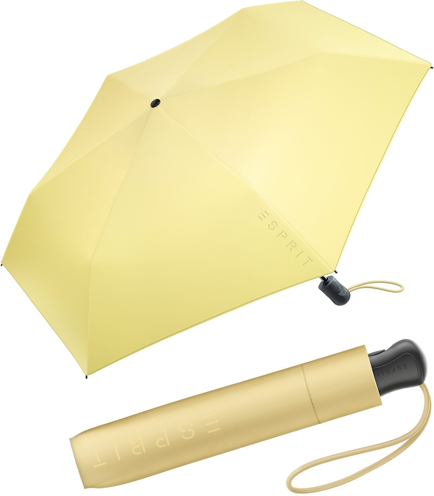 Esprit Taschenregenschirm Damen Easymatic Slimline Auf-Zu Automatik FJ 2022, leicht und stabil, in den neuen Trendfarben gelb