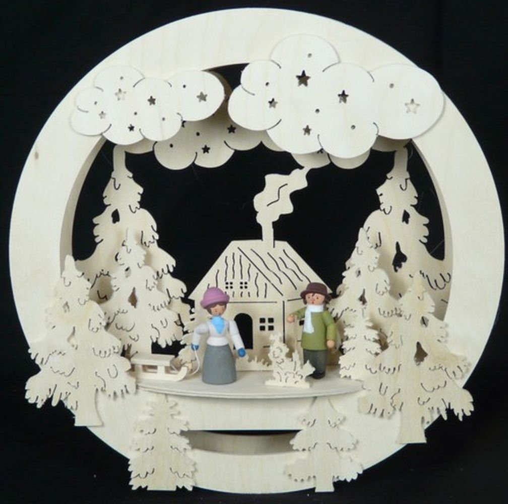 Beleuchtetes Fensterbild Fensterbild mit Haus Winterfiguren und Beleuchtung BxHxT 32x32x4cm NEU, Mit elektrischer Beleuchtung,mit 2 farbigen Winterfiguren
