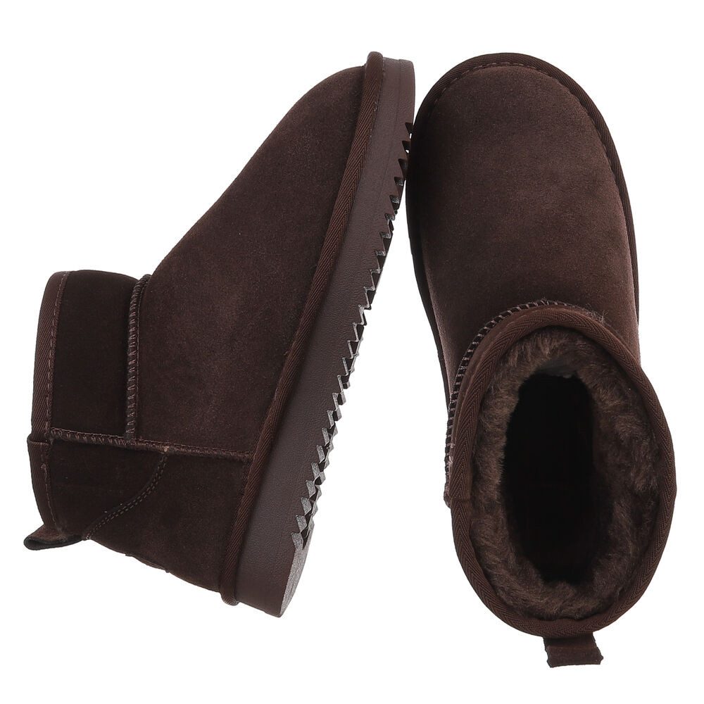 Ital-Design Damen Leder Slip-On Stiefelette mit Profilsohle Snowboots (92214540) Flach Flache Stiefeletten in Braun