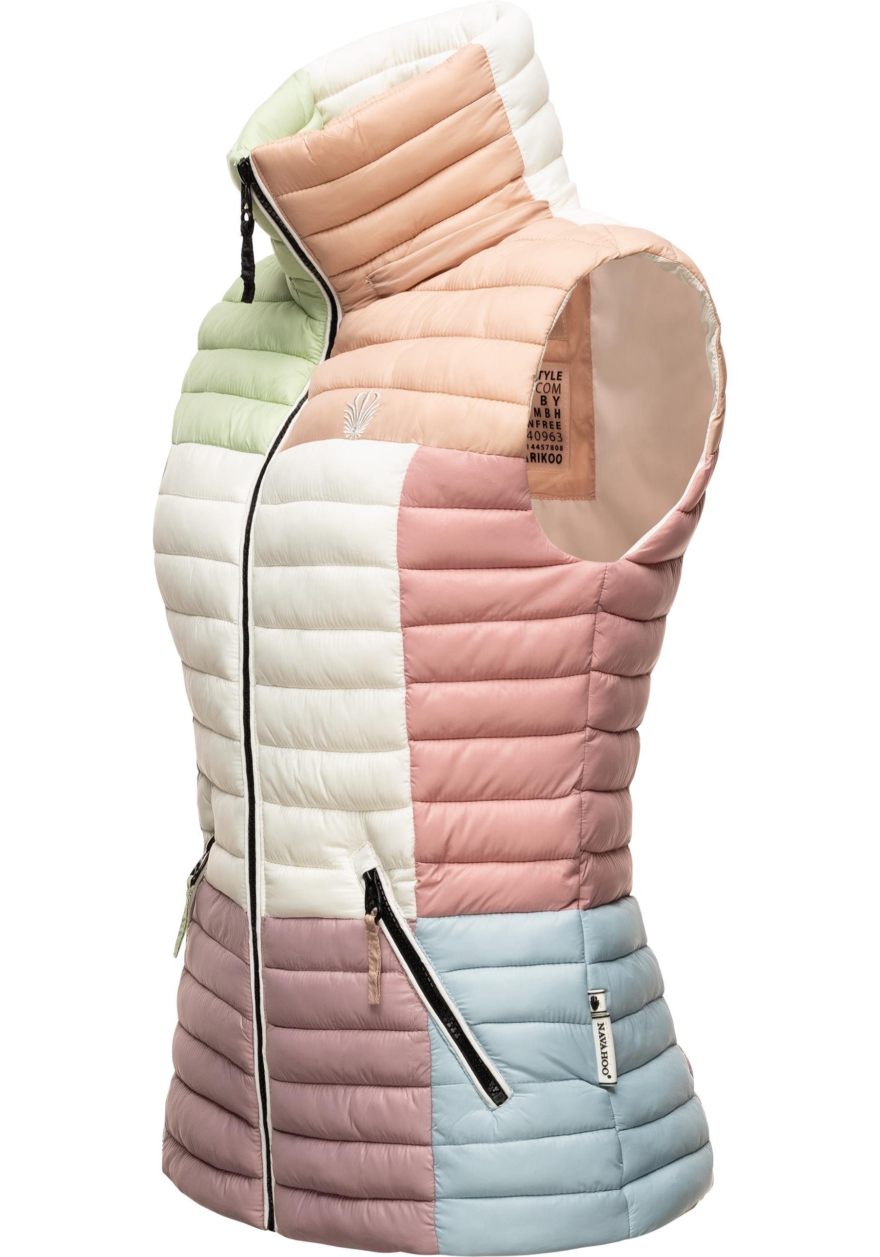 Weste Kapuze Navahoo Steppweste Damen Shadaa Ärmellose im und Multikulti Colourblocking-Stil pastel