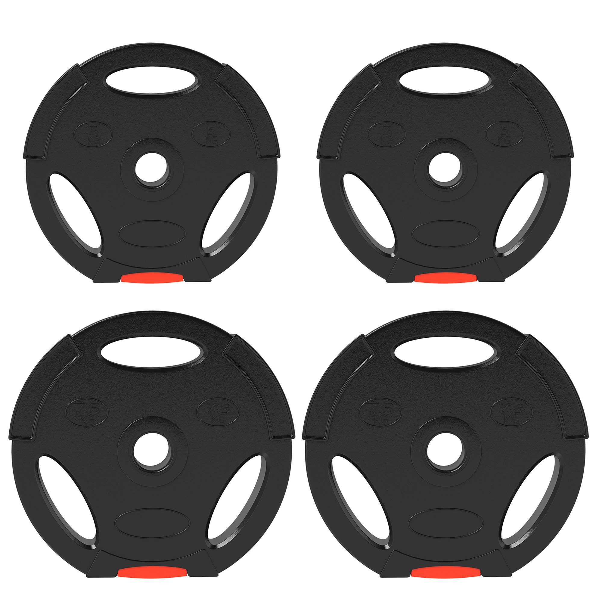 MC Star Hantelscheiben 4er-Set Hantelgewichte, 2 x 5 kg/7,5kg Gewichte, Gewichtsscheiben, (für 2,5 cm Hantelstange, Ø 30 mm Bohrung, Schwarz)