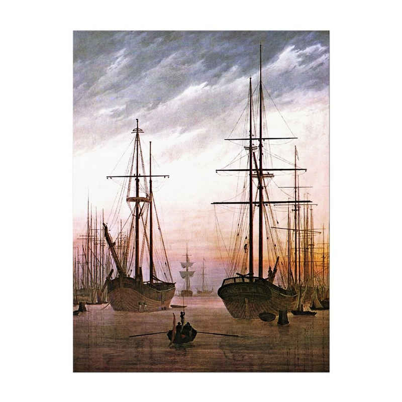 Bilderdepot24 Leinwandbild Alte Meister - Caspar David Friedrich - Ansicht eines Hafens, Fahrzeuge