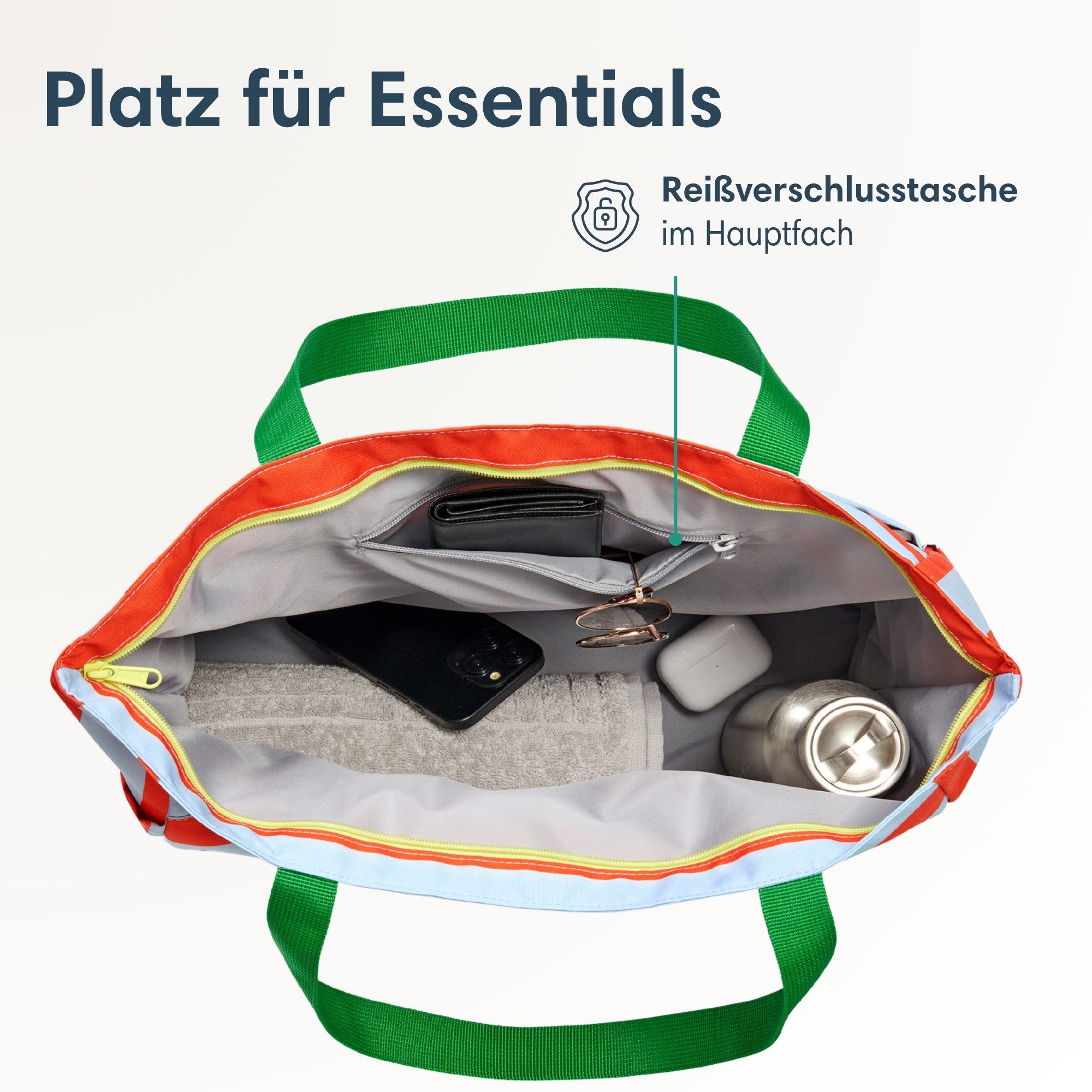 LARKSON Strandtasche Linn Strandtasche mit Reißverschluss (1-tlg), Große Beach Bag für Strand und Urlaub, Wasserabweisend