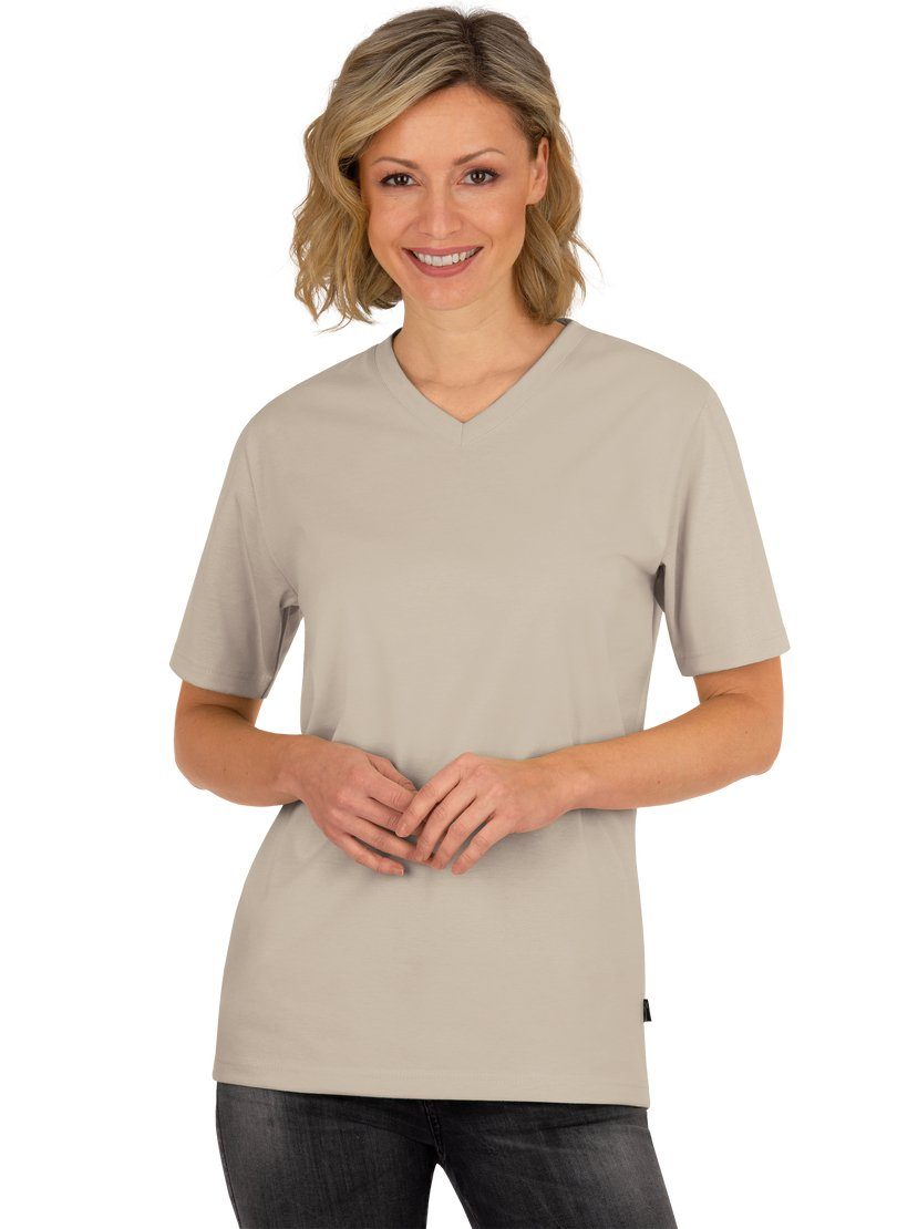 Baumwolle TRIGEMA DELUXE sand Trigema T-Shirt V-Shirt