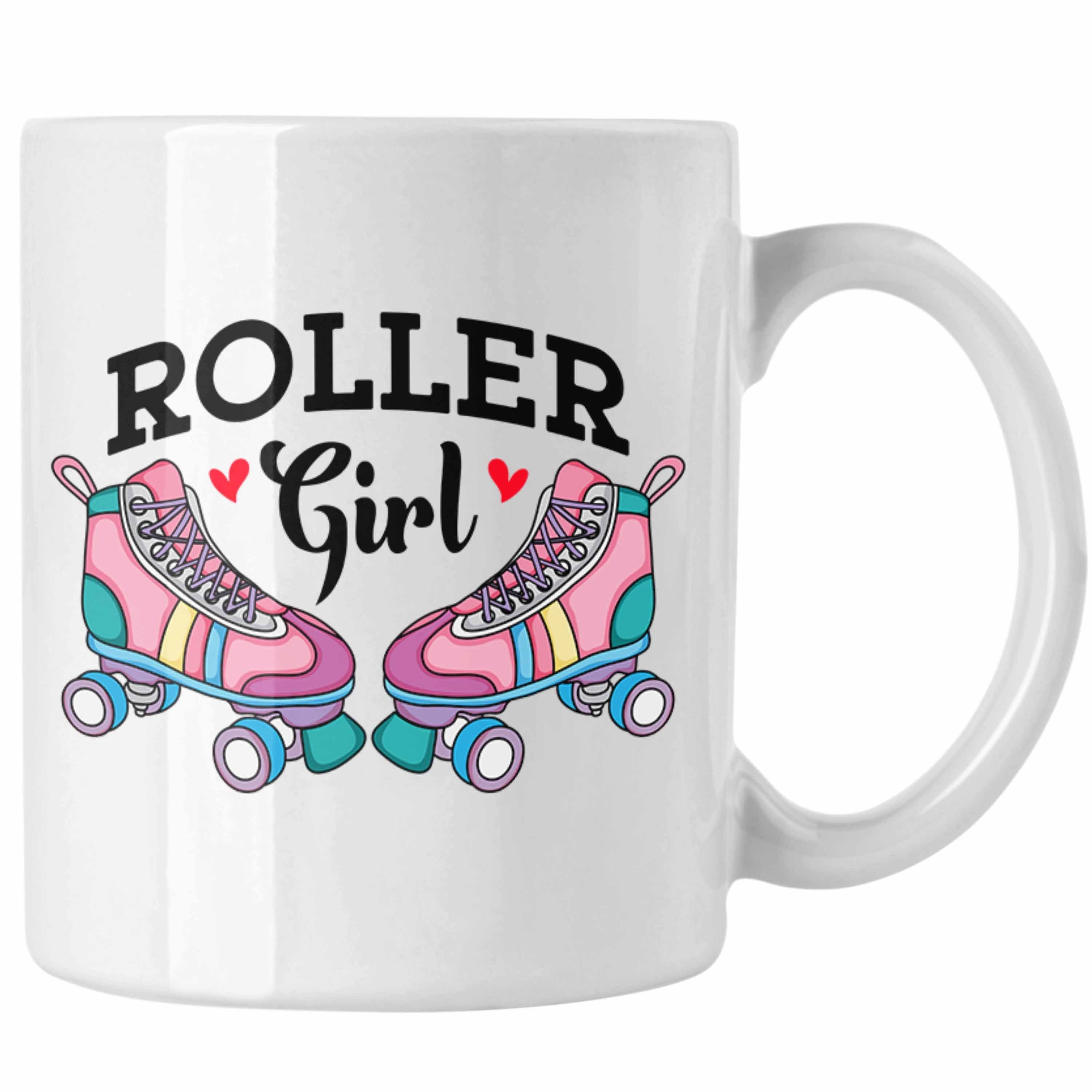 Trendation Tasse Rollschuh Tasse Geschenk für Roller Girls "Roller Girl" Nostalgie 80er Weiss