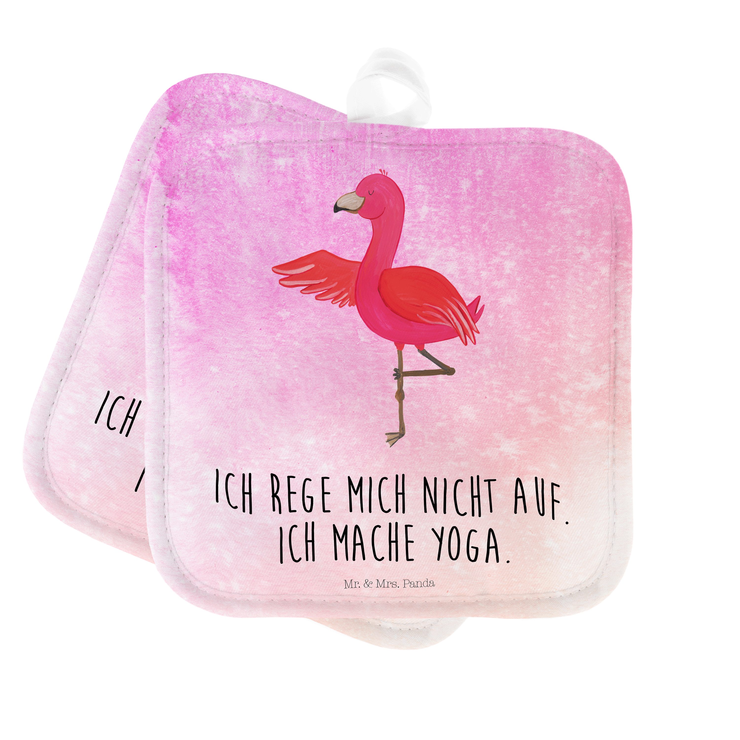 Mr. & Mrs. Panda Topflappen Flamingo Yoga - Aquarell Pink - Geschenk, Ärger, Yoga-Übung, Yogapose, (1-tlg)