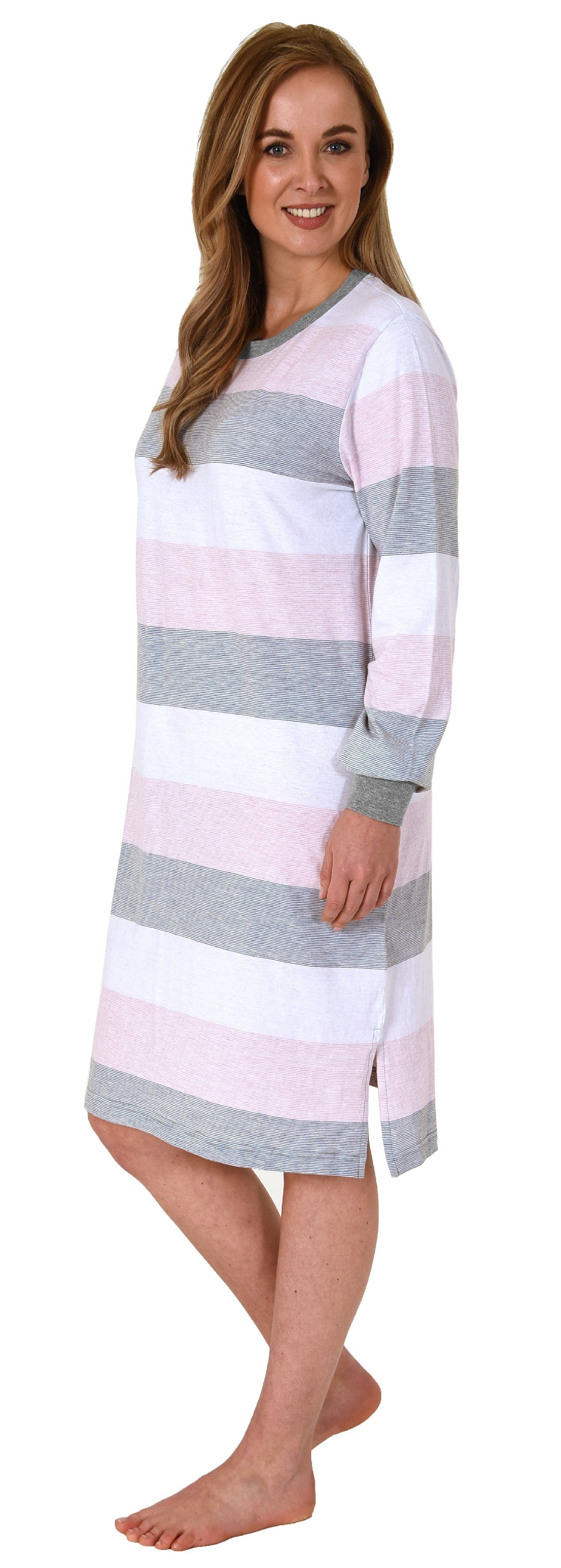 Wäsche/Bademode Nachtwäsche Normann Nachthemd Damen Frottee Nachthemd mit Bündchen in toller Block Streifenoptik - auch in Überg