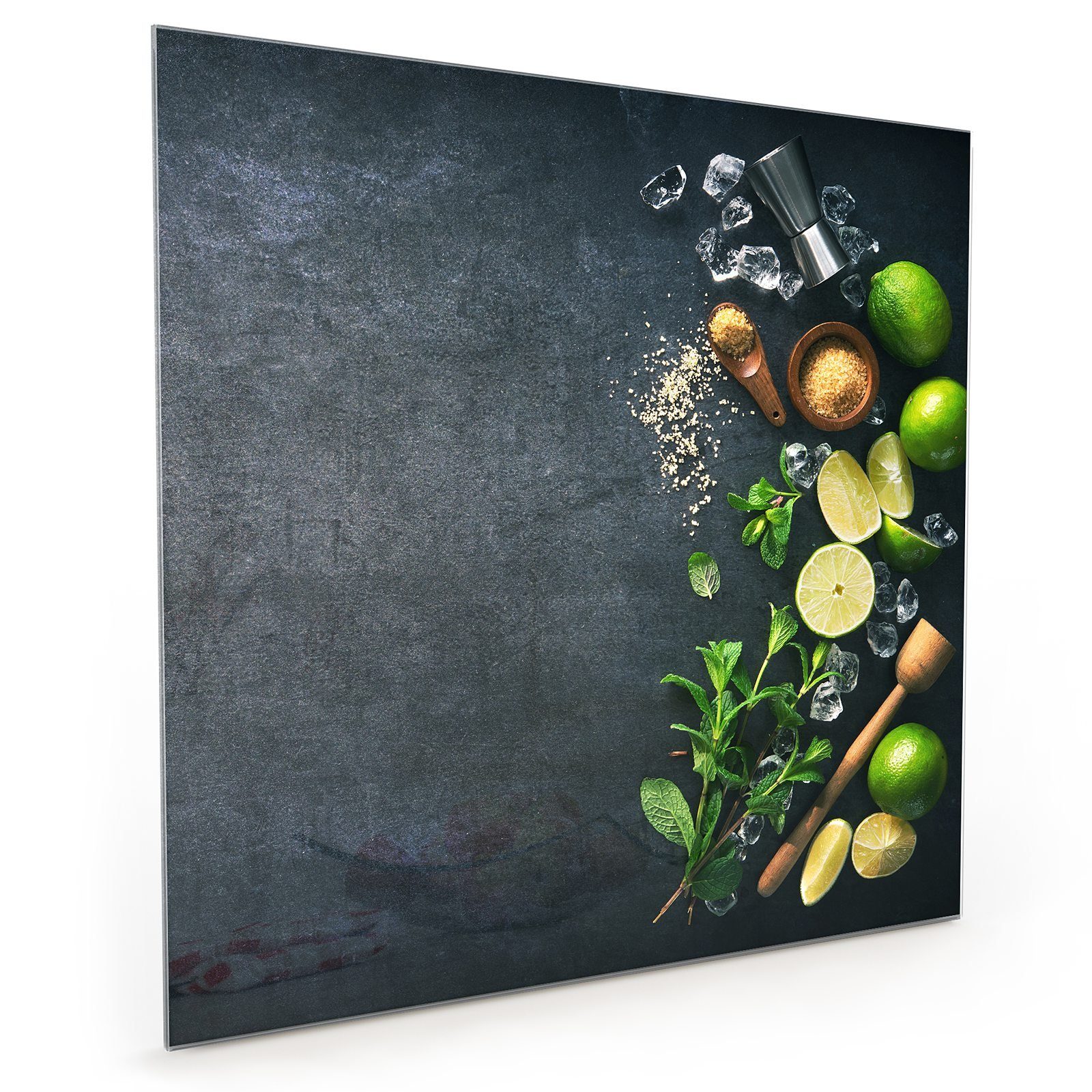 Primedeco Küchenrückwand Küchenrückwand Spritzschutz Glas mit Motiv Limetten und Kräuter