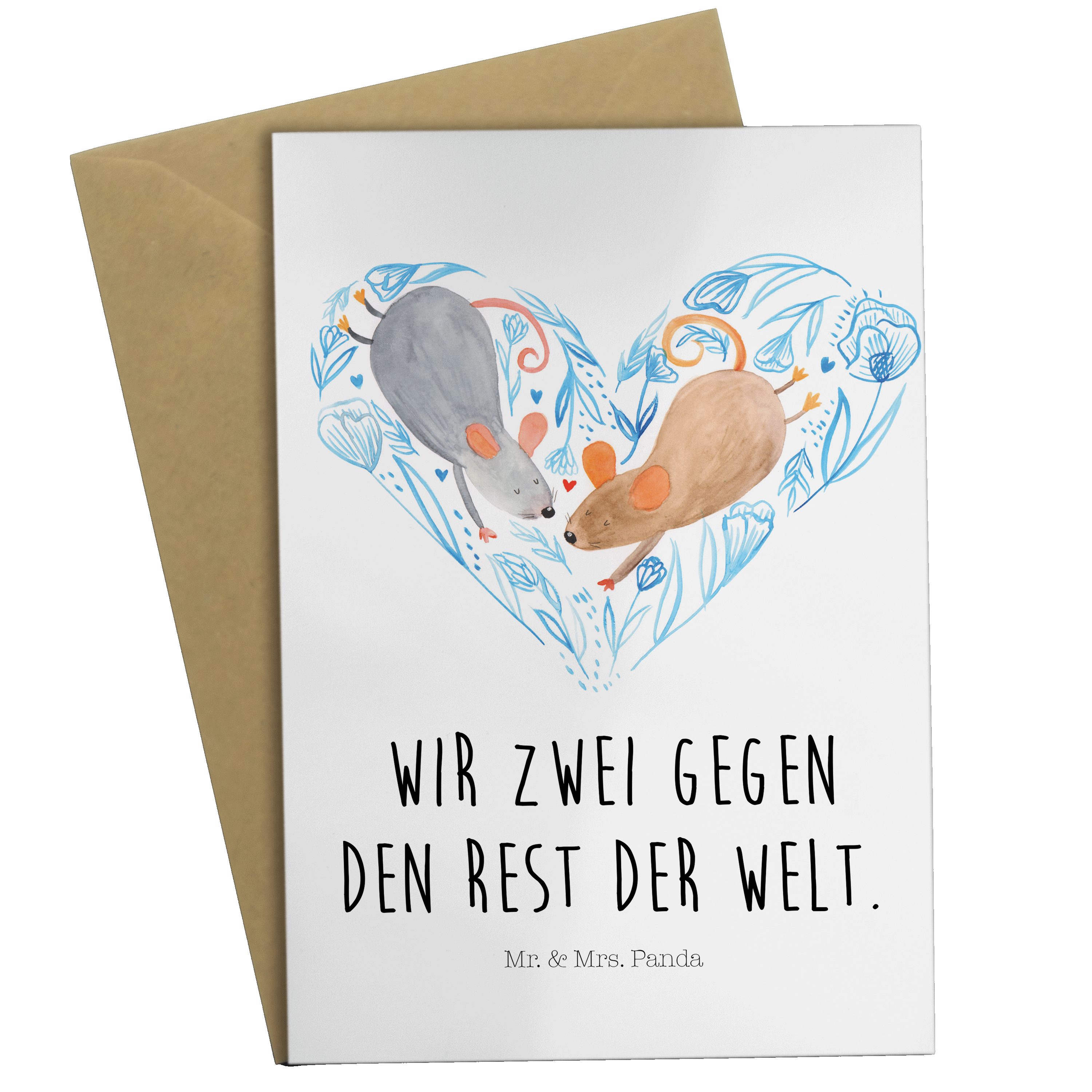 Mr. & - Hochzeit, Heiraten, verliebt, - Grußkarte Mäuse Herz Panda Mrs. Geburtsta Geschenk, Weiß