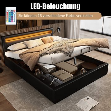 OKWISH Polsterbett 140*200cm LED-Bett,mit Lattenrost und Stauraum, mit beleuchtetem, mit beleuchtetem Kopfteil in diversen Farben