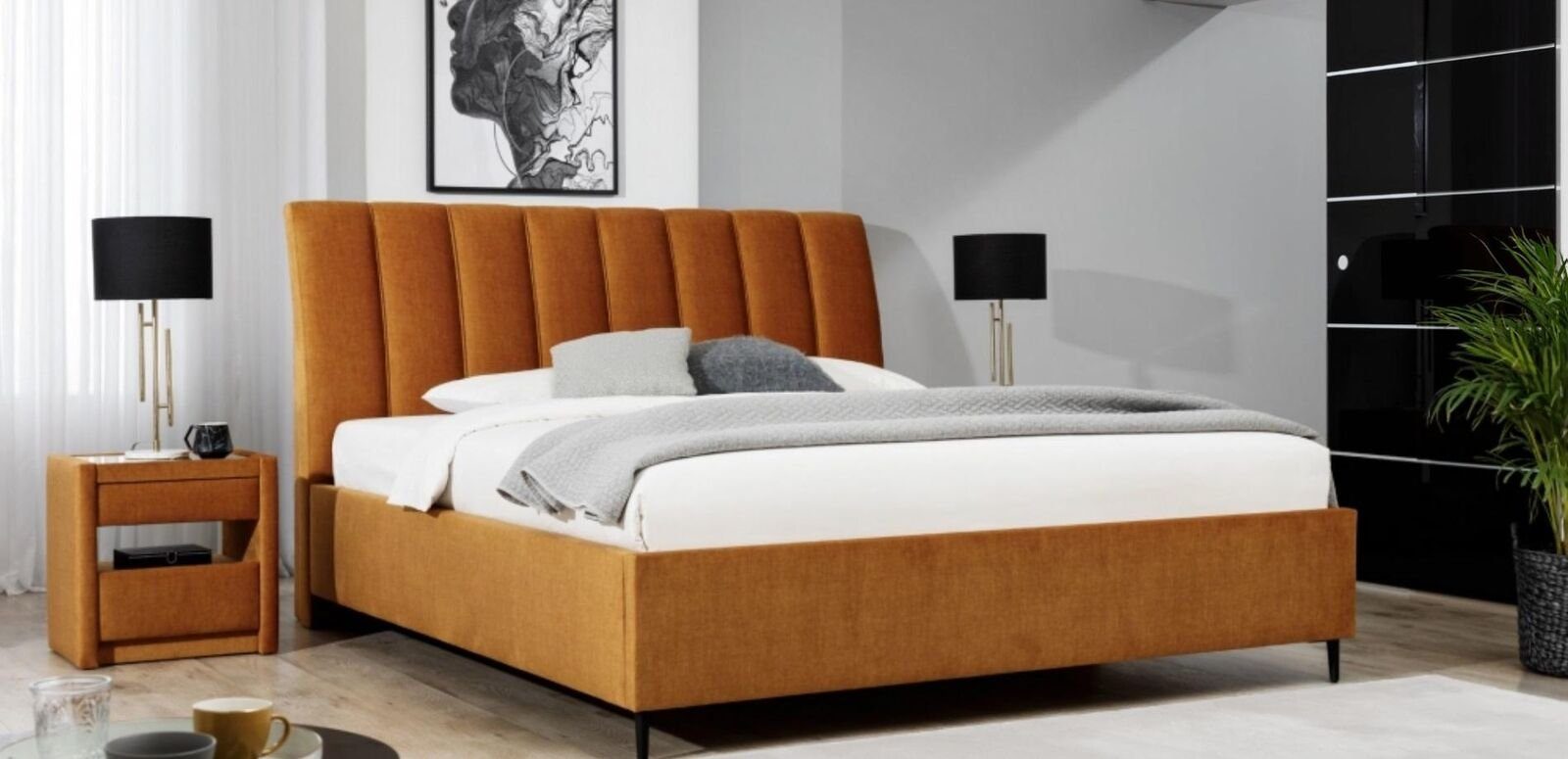 JVmoebel Bett, Bett Hotel Schlafzimmer Orange Textil Design Möbel Moderner Polster