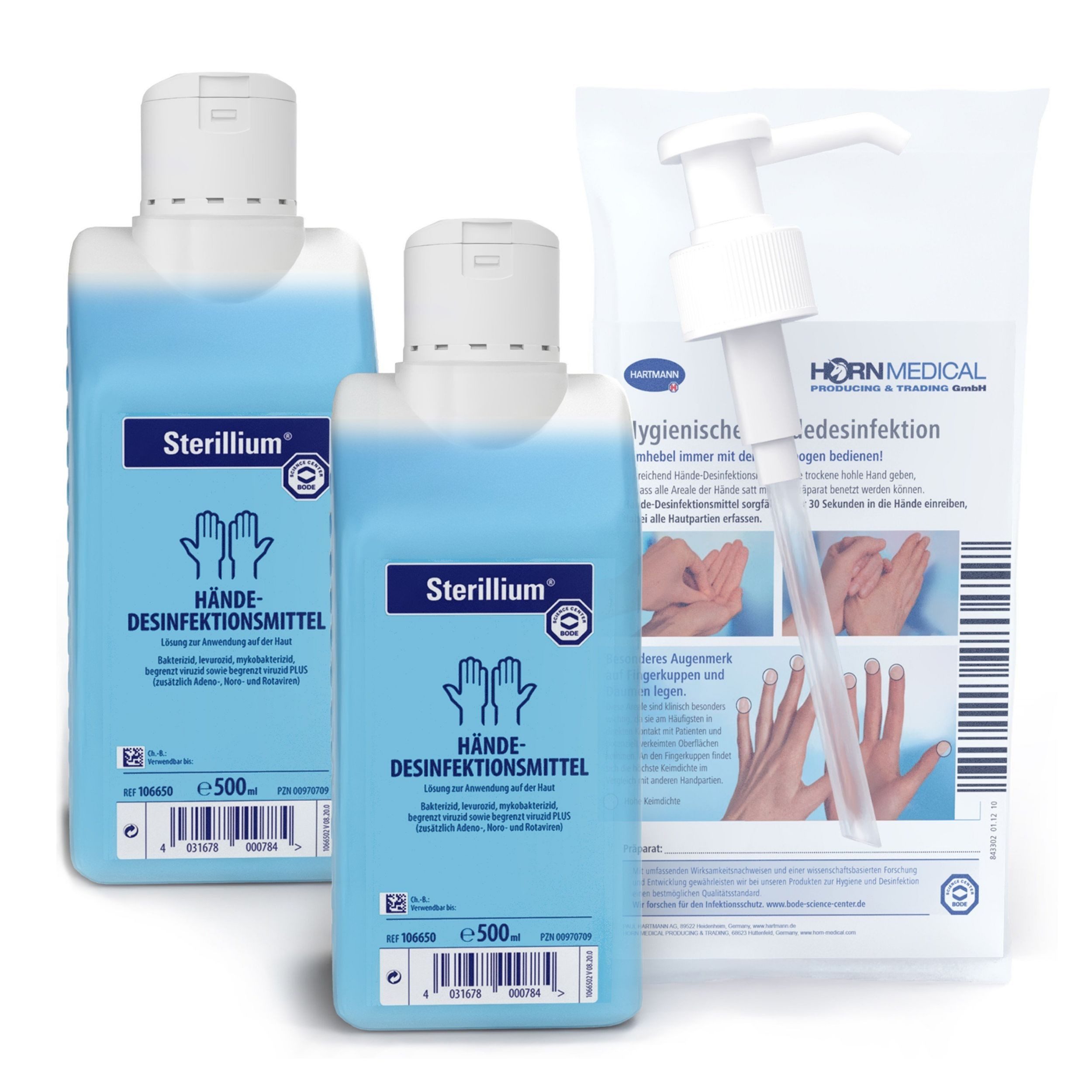 PAUL HARTMANN AG Horn Medical Dosierpumpe inkl. 2 x 500ml Sterillium Hand-Desinfektionsmittel (Spar-Set, [- bekannt & bewährt dank Dosierpumpe sofort einsetzbar)