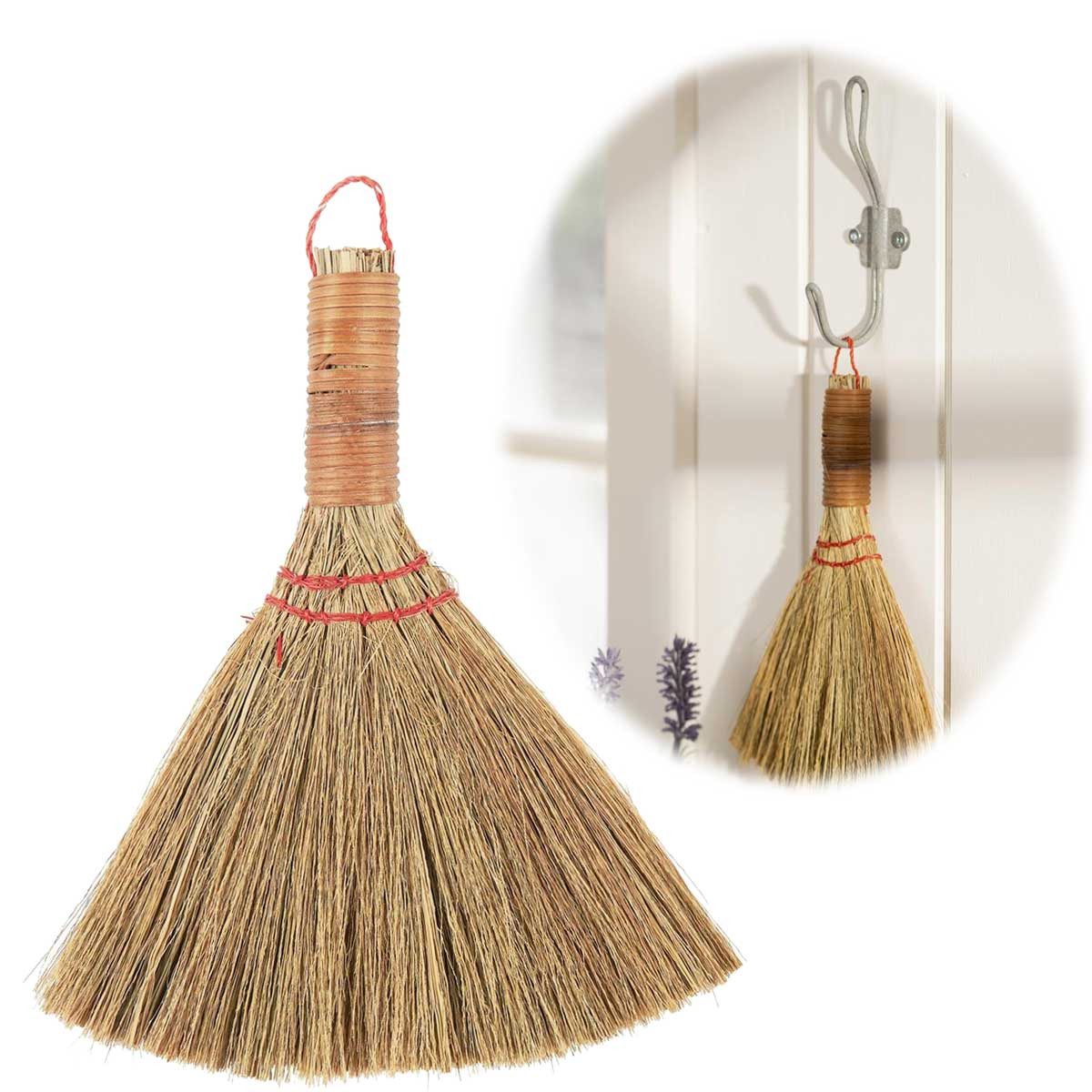 LS-LebenStil Staubbesen IB Laursen Vintage Handfeger Kehrbesen 20cm Naturstroh Tischbesen (1-St., Tischfeger Natur Seegras Jute zum Aufhängen Reisbesen Strohfeger), Kleiner Hexenbesen mit Stiel Feger Kehrwisch-Besen Handkehrbesen