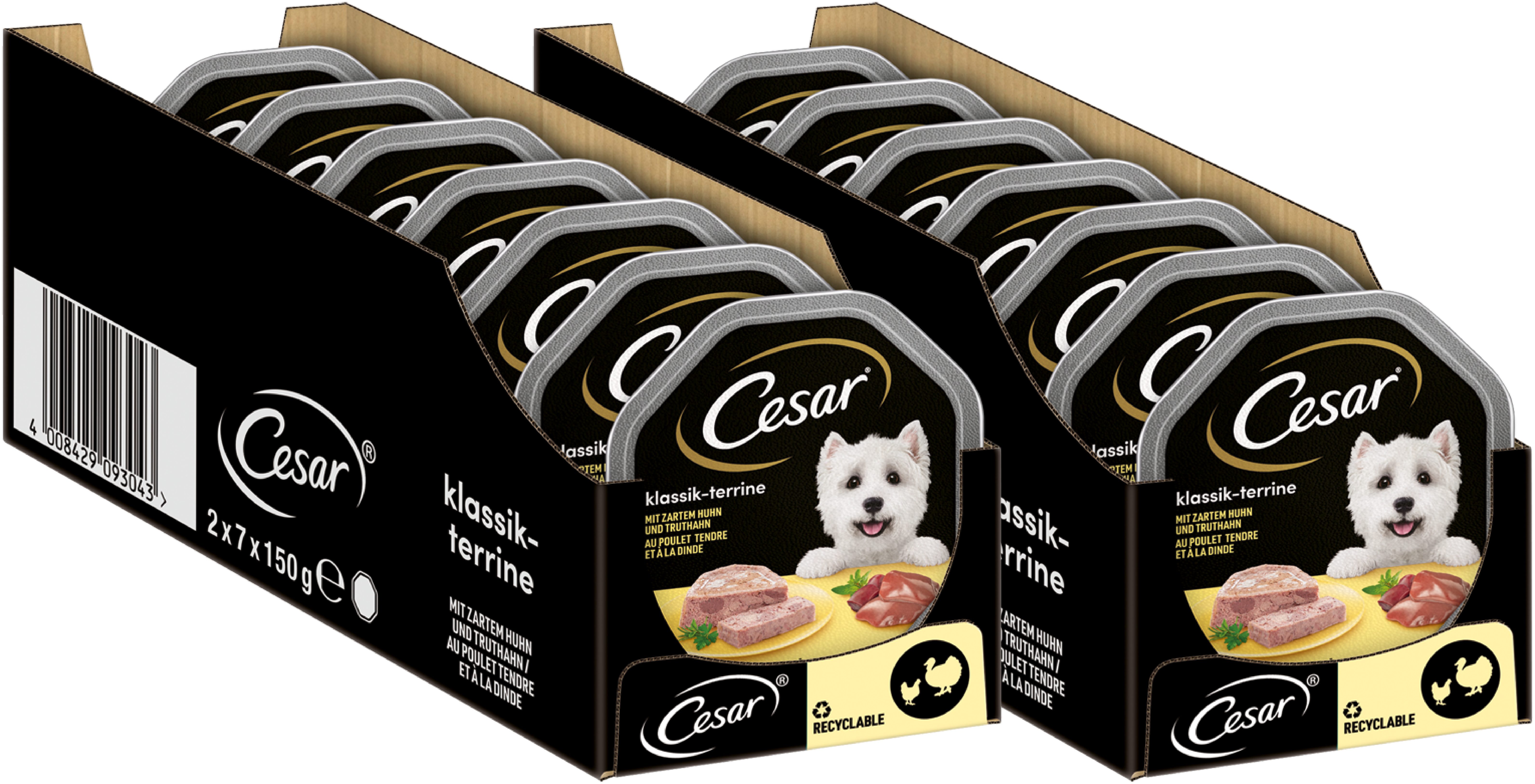 Cesar CESAR® Schale Klassiker mit Huhn und Truthahn 14 x 150g, Nassfutter für: Hunde