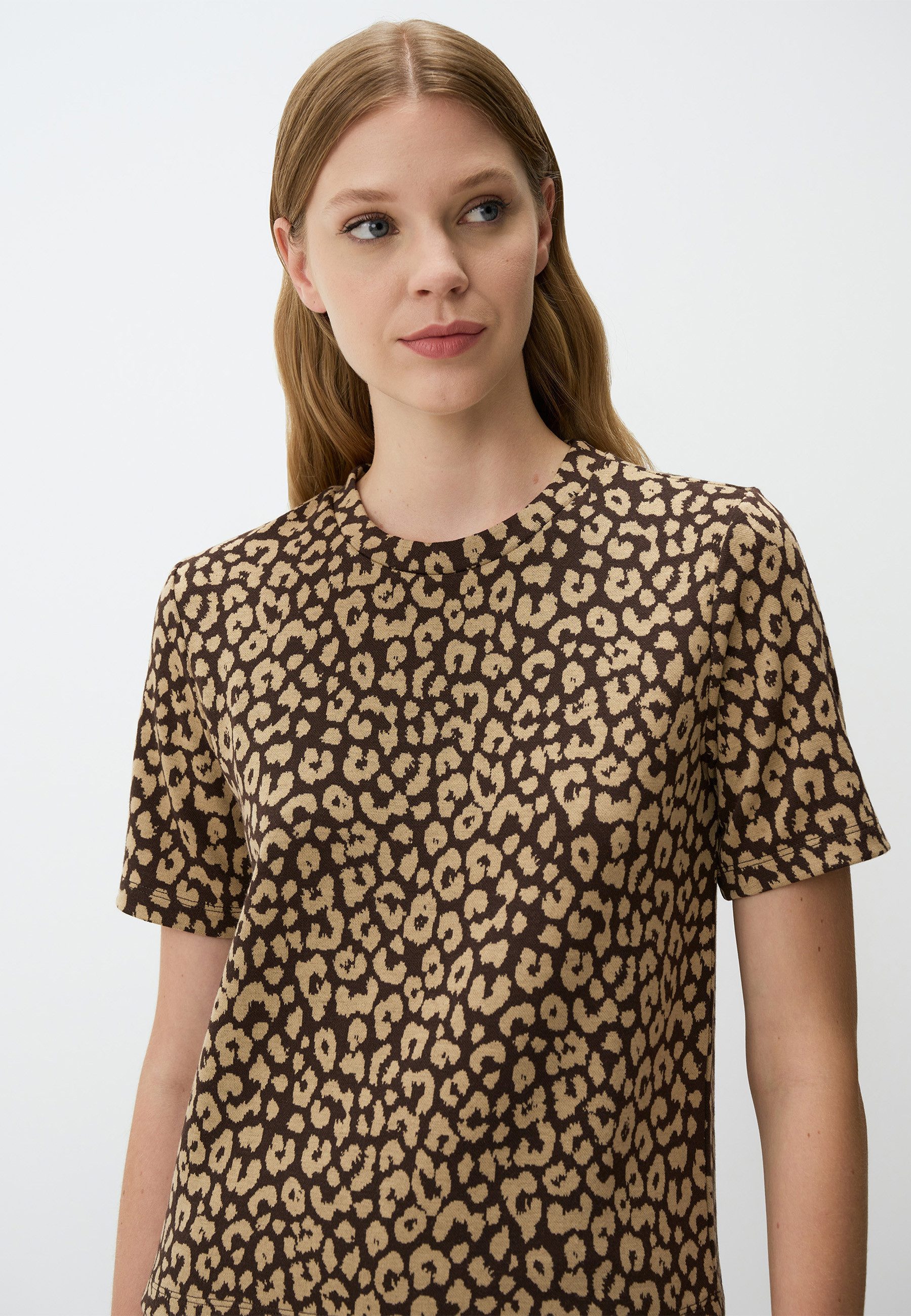 Blusentop Rundhalsausschnitt Bluse mit Leopardenmuster