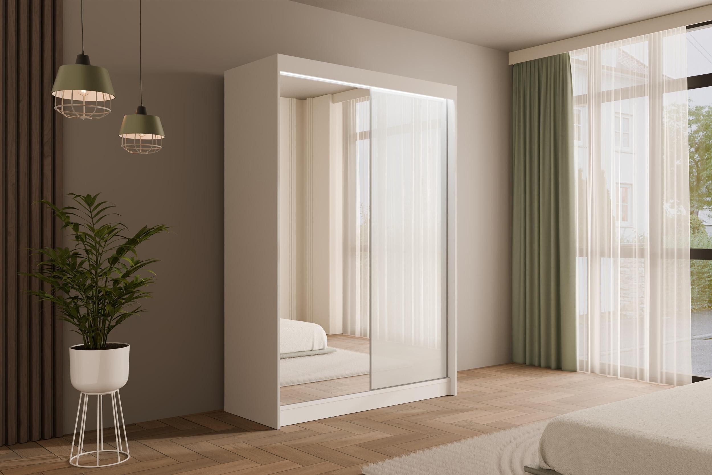 ALTDECOR Schiebetürenschrank VESLI (Kleiderschrank Garderobenschrank mit viel Stauraum Moderner Schrank) Spiegel Spiegeltüren Vielseitiger Schwebetürenschrank LED Beleuchtung