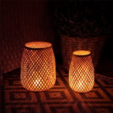 BOURGH Kerzenlaterne Bambus Laterne Windlicht BORGATA 2erSet in zwei Größen mit Glaseinsatz, naturbelassen