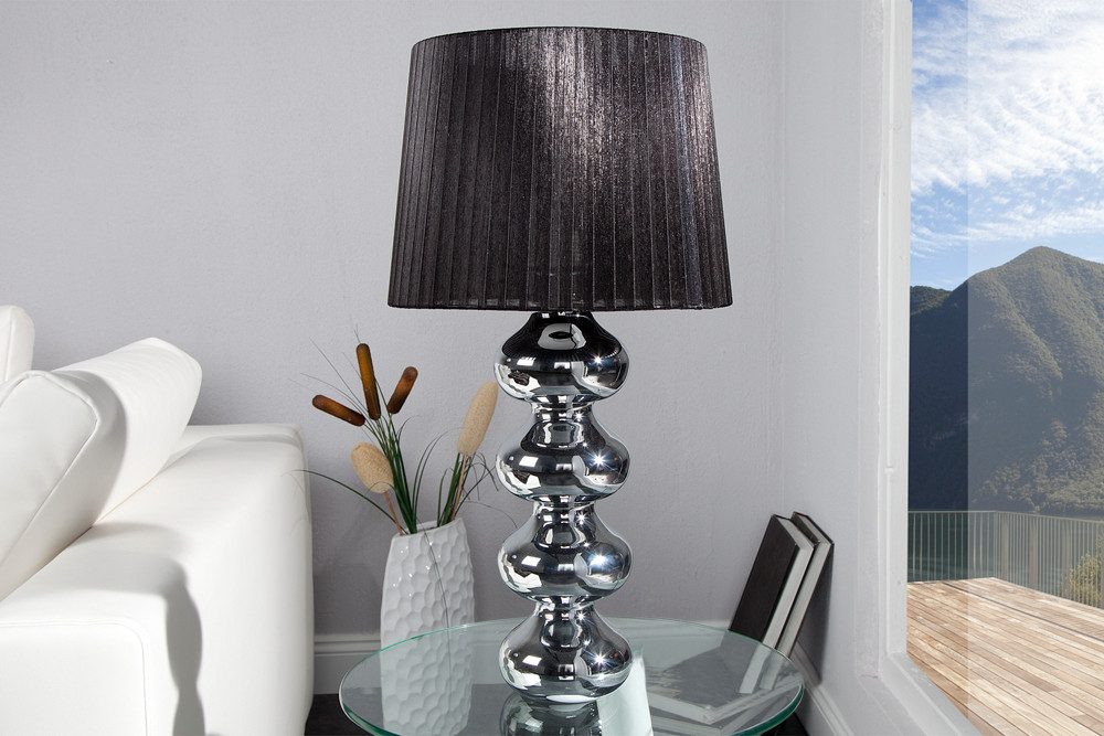 riess-ambiente Tischleuchte MIA 60cm silber / schwarz, ohne Leuchtmittel, Tischlampe · Barock Design · Stoff-Schirm – Bild 2 von 5