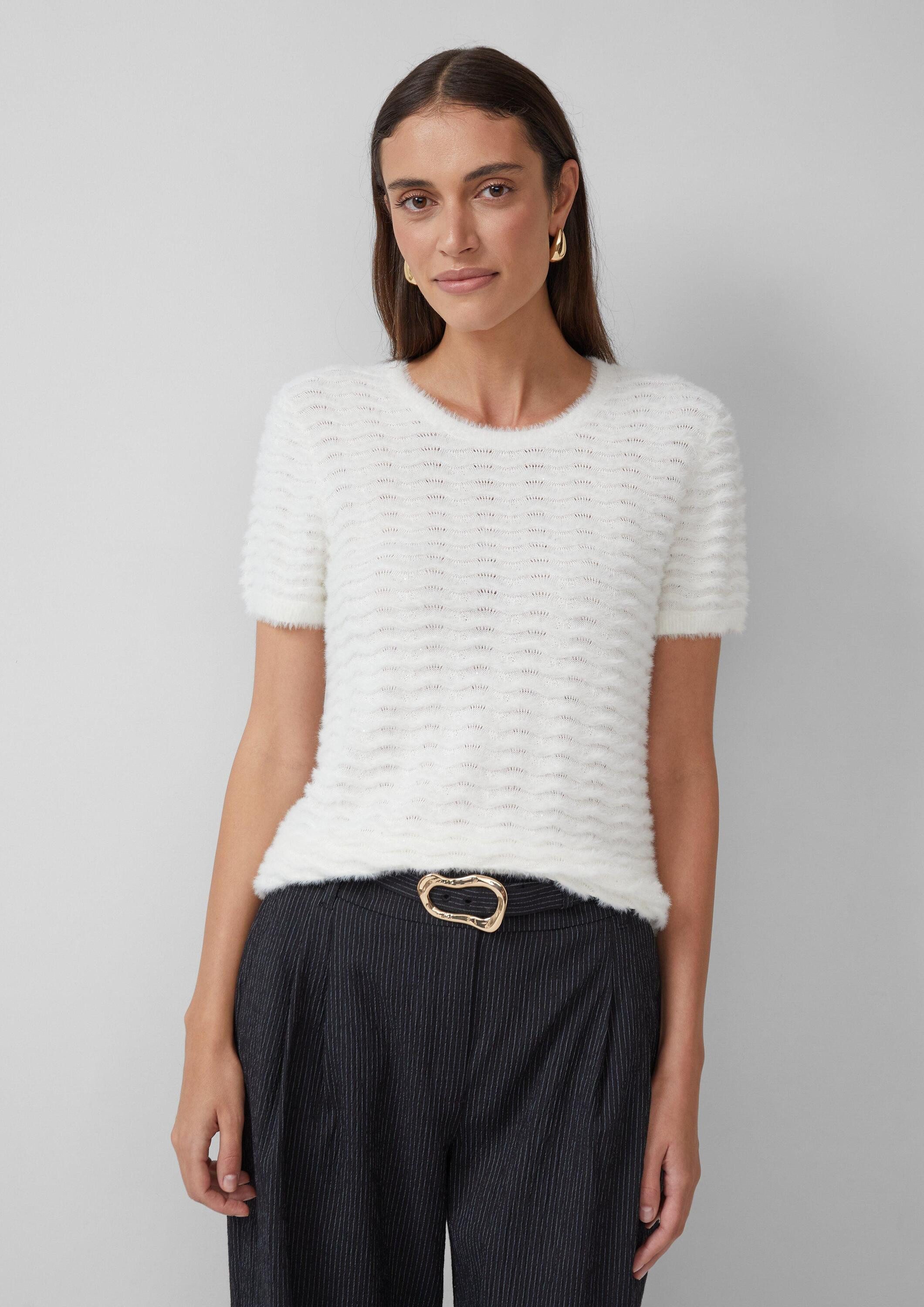 s.Oliver Kurzarmpullover Strickpullover Kuscheliger Kurzarm-Pullover mit We günstig online kaufen