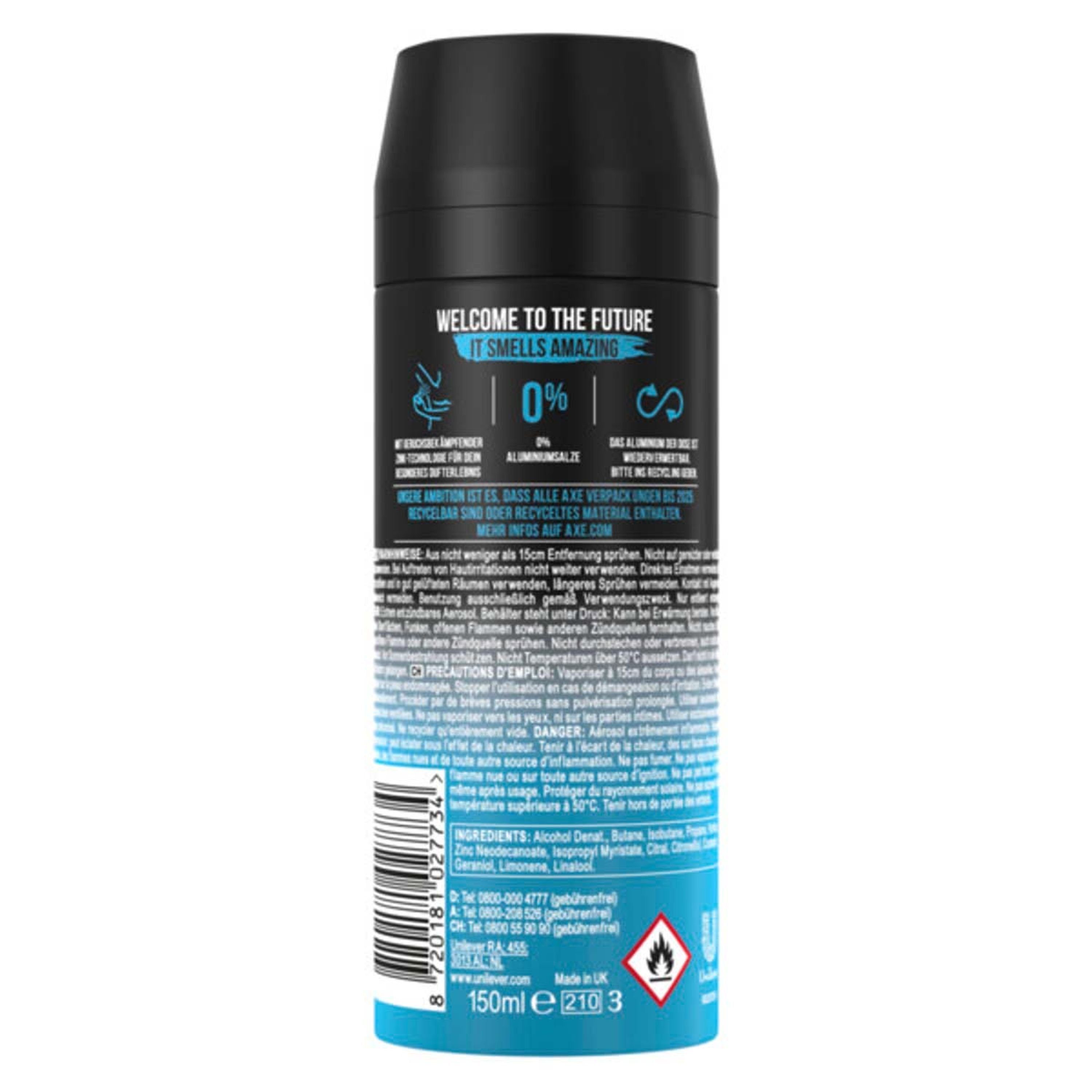 Deo-Set Männerdeo axe Deospray Deodorant Bodyspray Ice Chill 6x150ml Deo