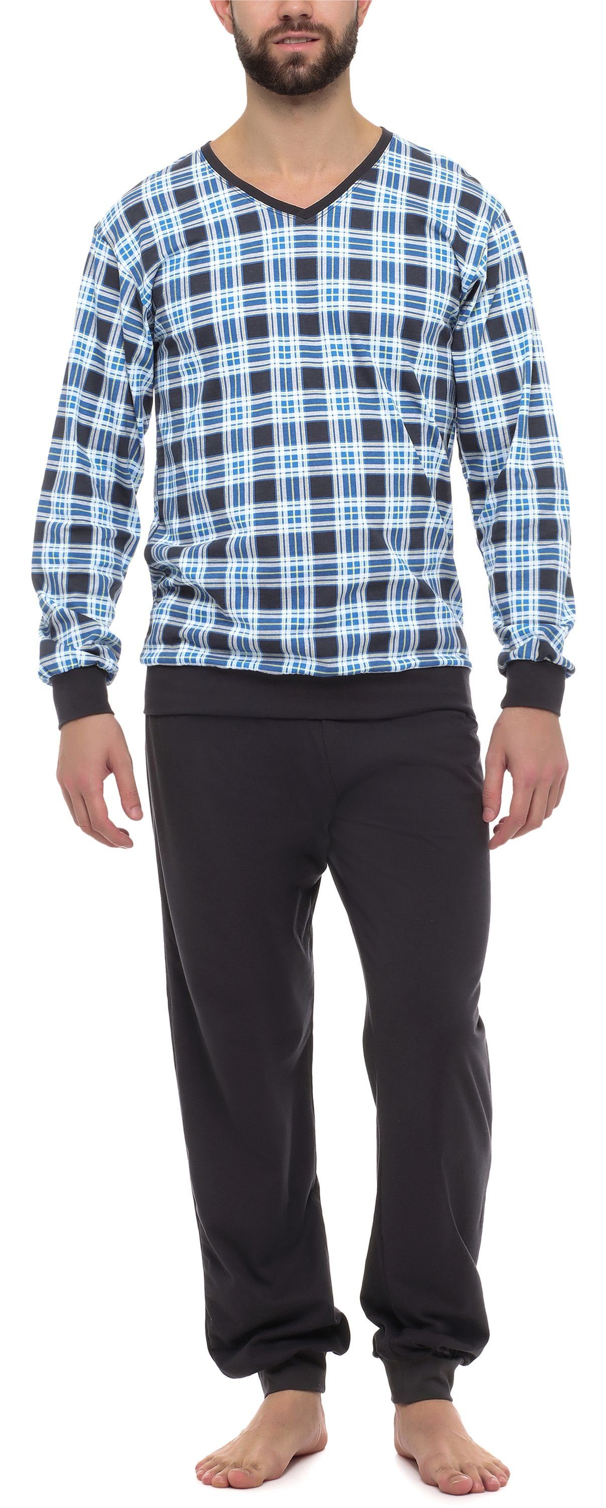 Timone Schlafanzug Herren Schlafanzug Lang mit Bündchen Baumwolle Nightwear günstig online kaufen