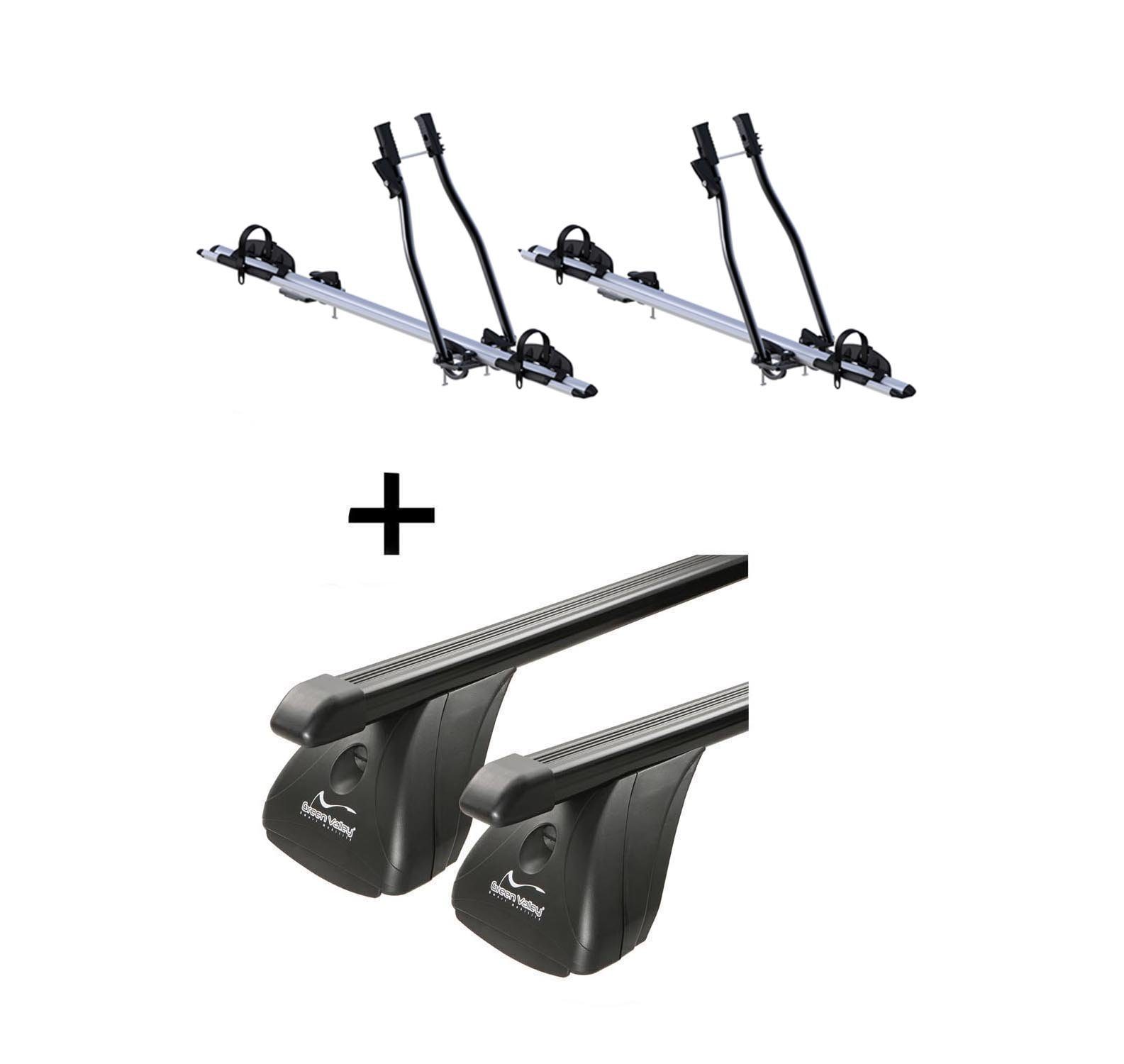 VDP Dachträger (Für Ihren Bmw Serie 3 (F30) 4 Türer ab 2012, Dachträger und zwei Fahrradträger/Fahrradhalter im Set), 2x Fahrradträger SAGITTAR + Dachträger Original Stahl kompatibel mit kompatibel mit BMW Serie 3 (F30) 4 Türer ab 2012