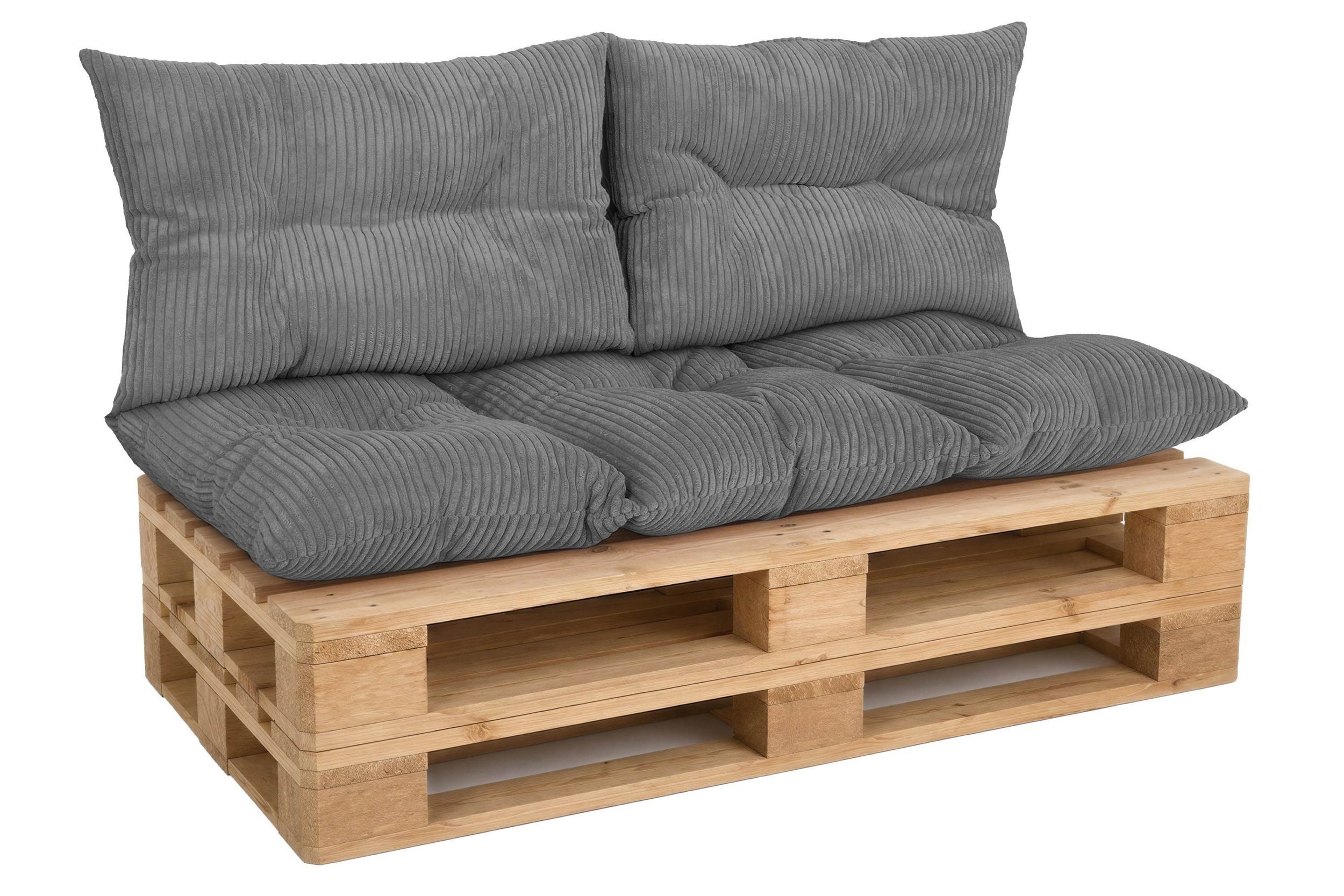 Amilian Palettenkissen Set 3-teilig Palettenauflagen für Europaletten, Balkon, Terrasse, Sitzkissen 120x60 cm + 2x Kissen 40x60 cm