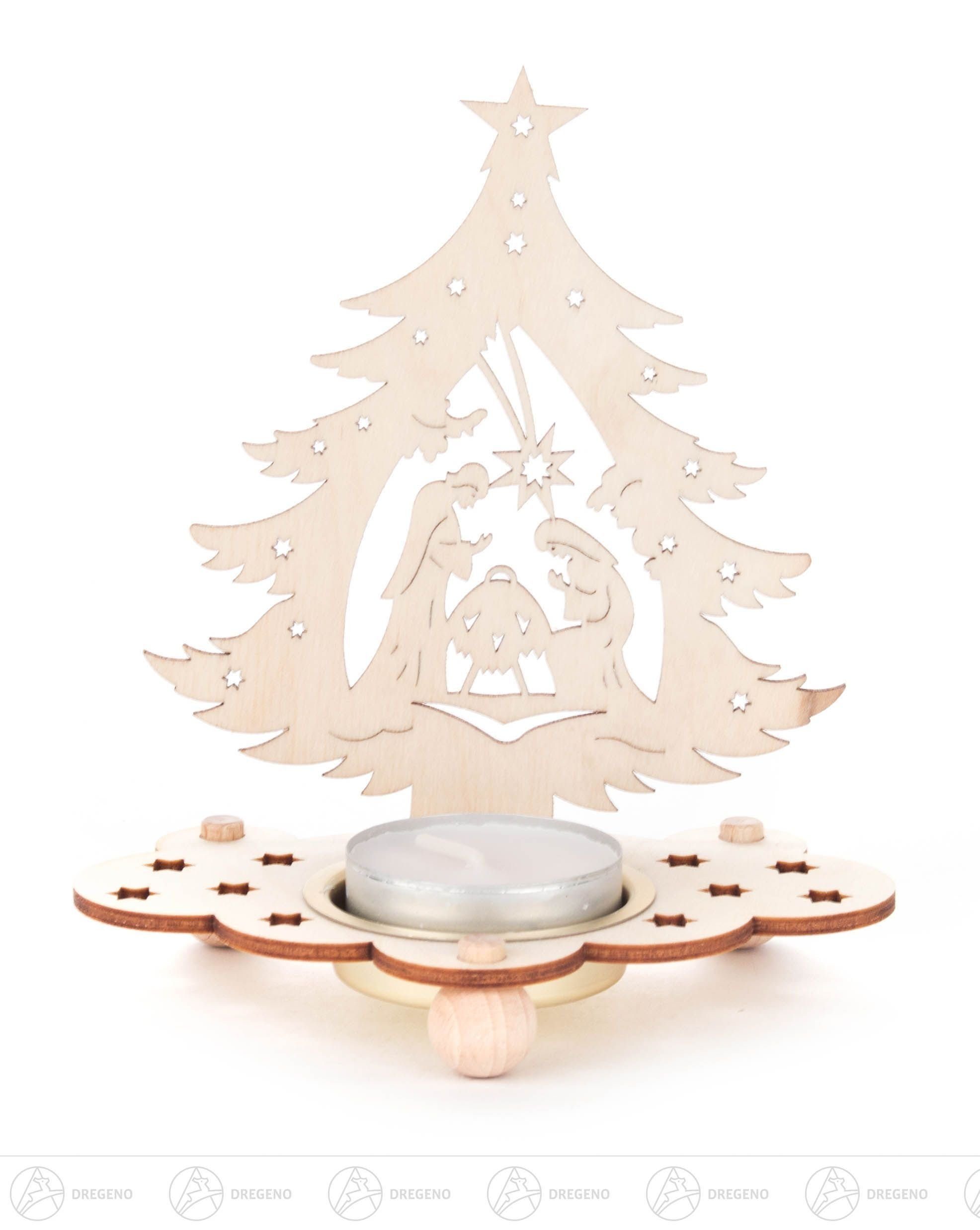 Dregeno Erzgebirge Teelichthalter Teelichthalter Baum mit Christi Geburt Breite x Höhe x Tiefe 12