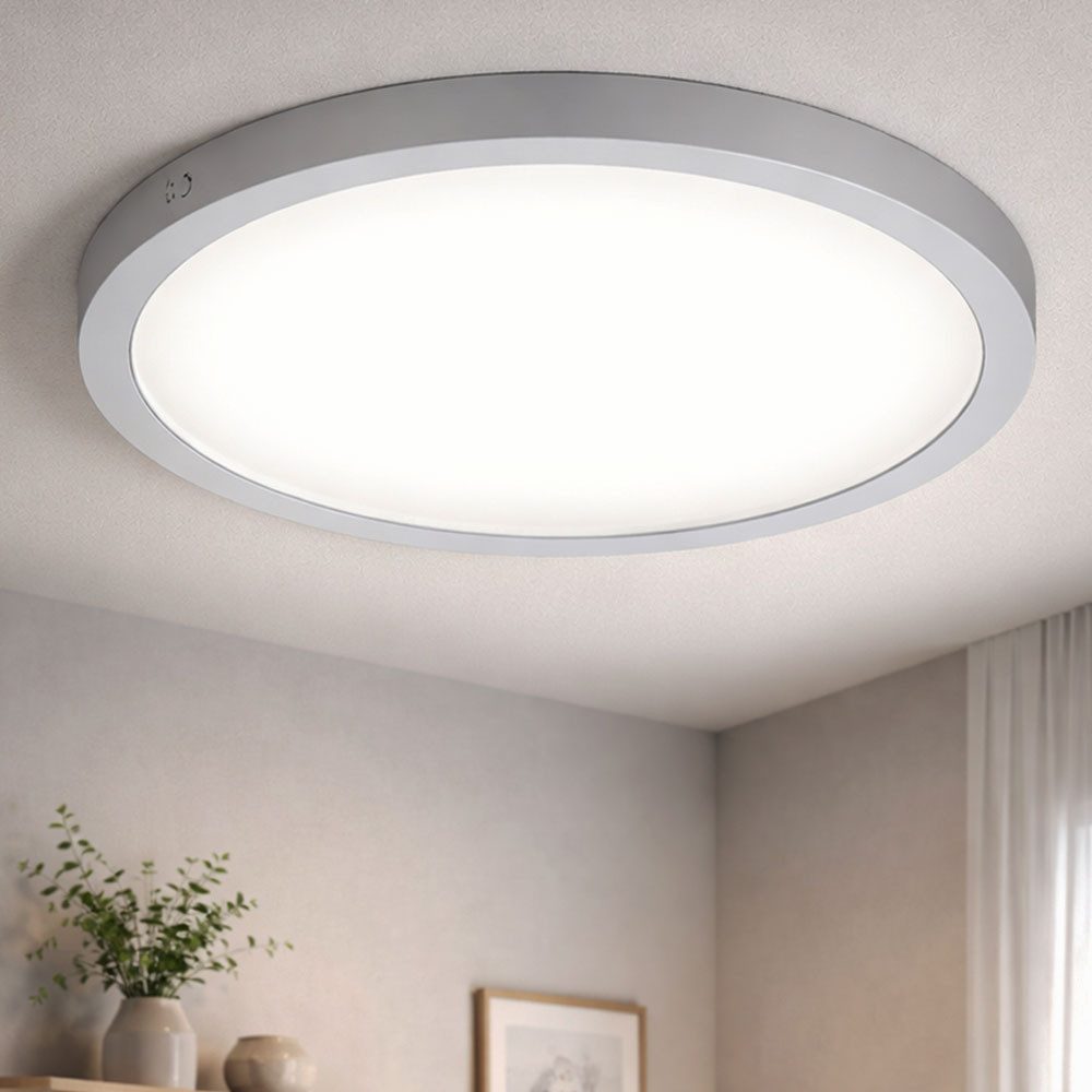 Briloner Leuchten LED Deckenleuchte, LED-Leuchtmittel fest verbaut, Neutralweiß, LED Deckenlampe Büroleuchte Aufbaupanel chrom rund Kunststoff Metall