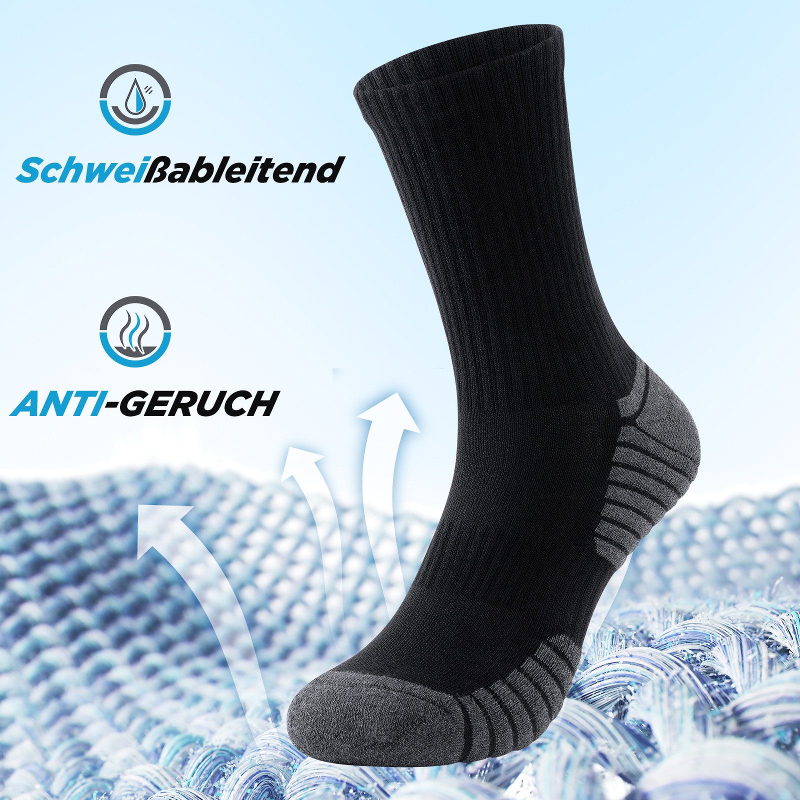 TANSTC Sportsocken Wandersocken Trekkingsocken 6 Paar Damen & Herren Outdoor Socken (Set, 6 Paar Socken im Set) Atmungsaktiv, elastisch, bequem, strapazierfähig, formstabil