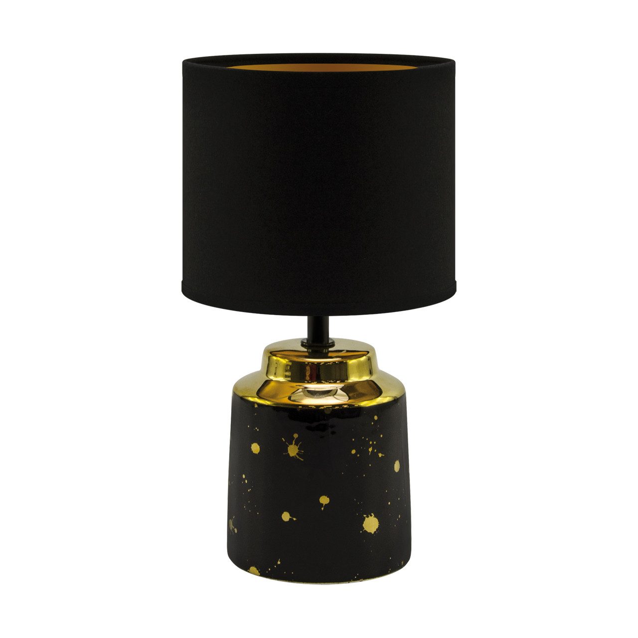 Licht-Erlebnisse Tischleuchte KORIN, ohne Leuchtmittel, Stoff Keramik 29 cm in Schwarz Gold E14 rund Modern Keramikleuchte