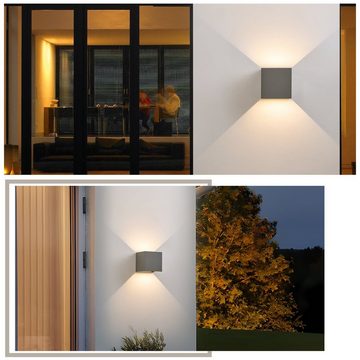 ZMH LED Wandleuchte Innen Wandlampe - Up And Down LED Außenwandleuchten 5W, LED fest integriert, 3000k, Einstellbarer Abstrahlwinkel, Wasserdicht, Grau