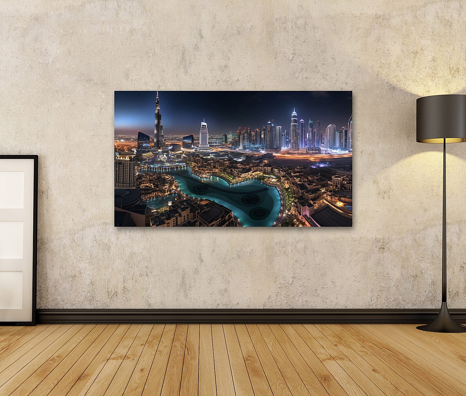 islandburner Leinwandbild, Leuchtende Skyline bei Nacht in Dubai günstig online kaufen