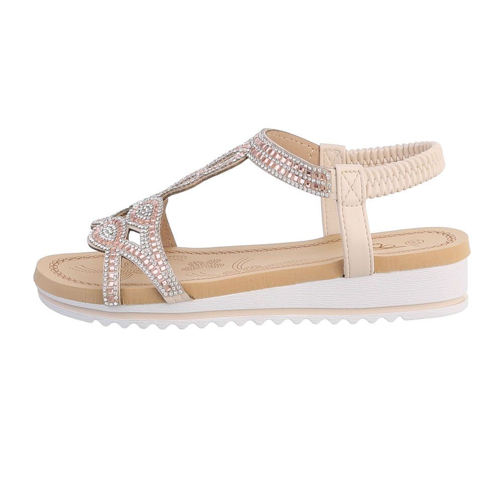 Ital-Design Damen Freizeit Riemchensandalette Keilabsatz/Wedge Keilsandaletten in Beige | Sandaletten