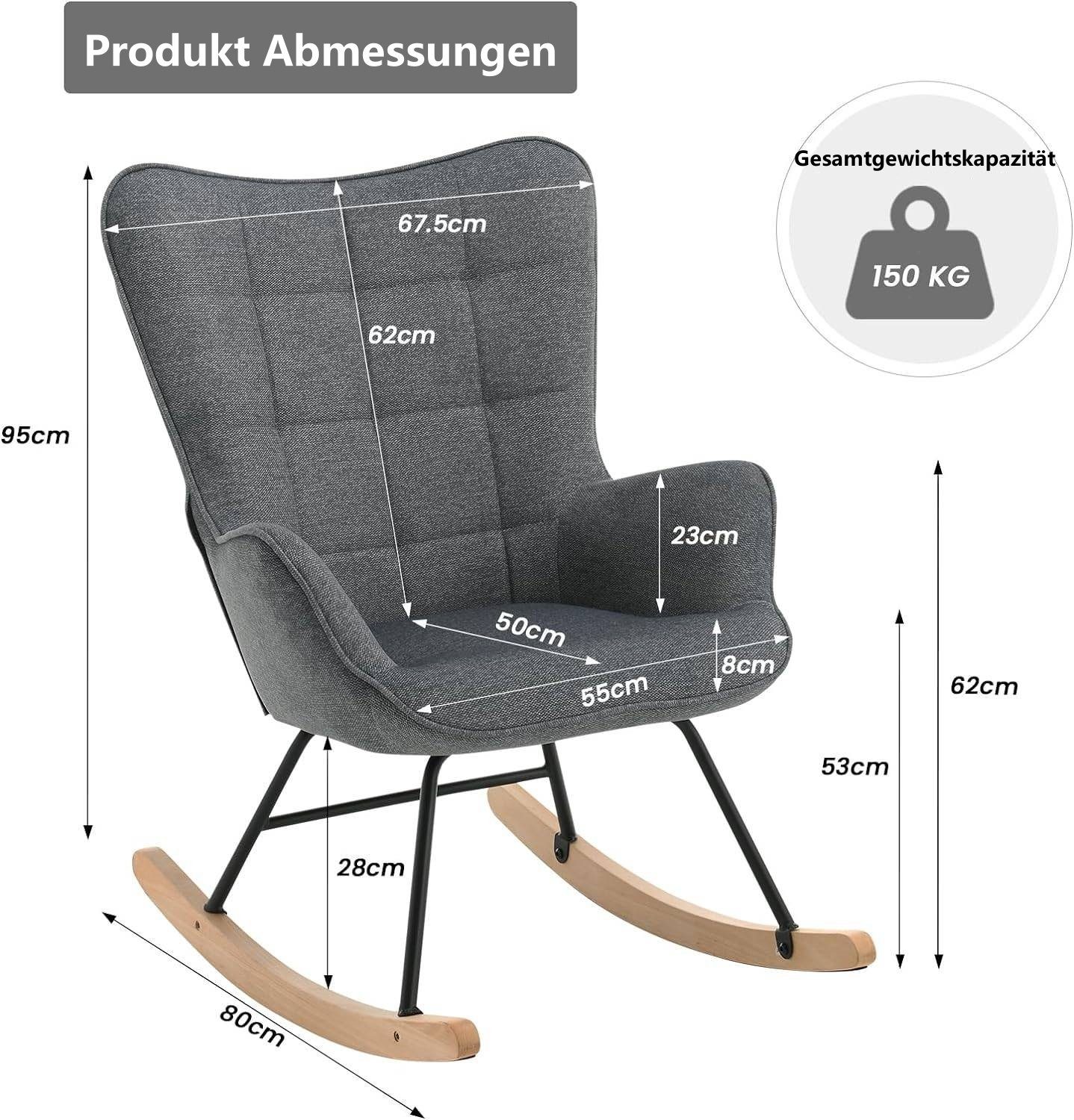 Woltu Schaukelstuhl (1 St), Sessel gepolstert, mit Holzkufen für Wohnzimmer